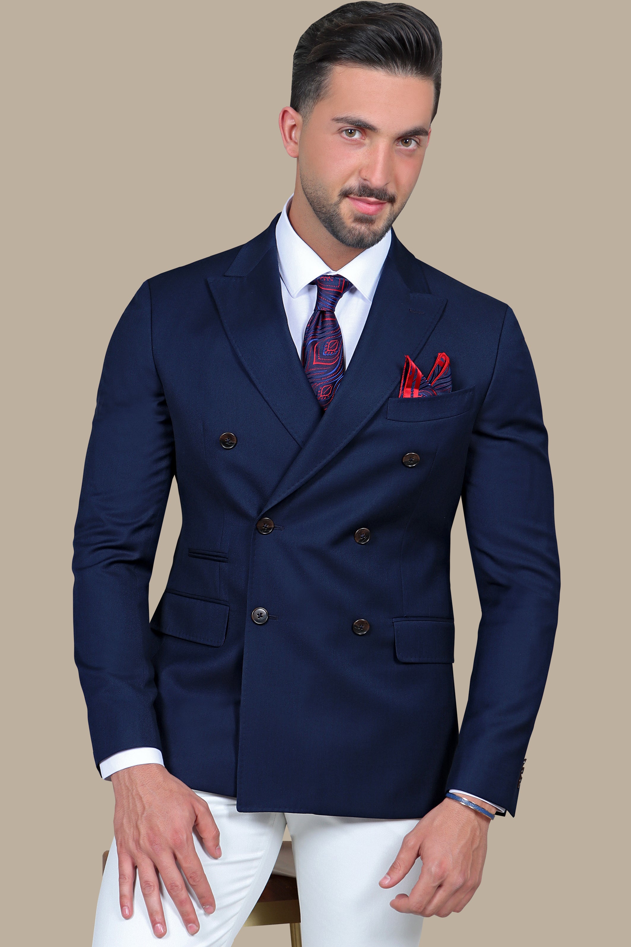 Navy Double-Breasted Basic Blazer