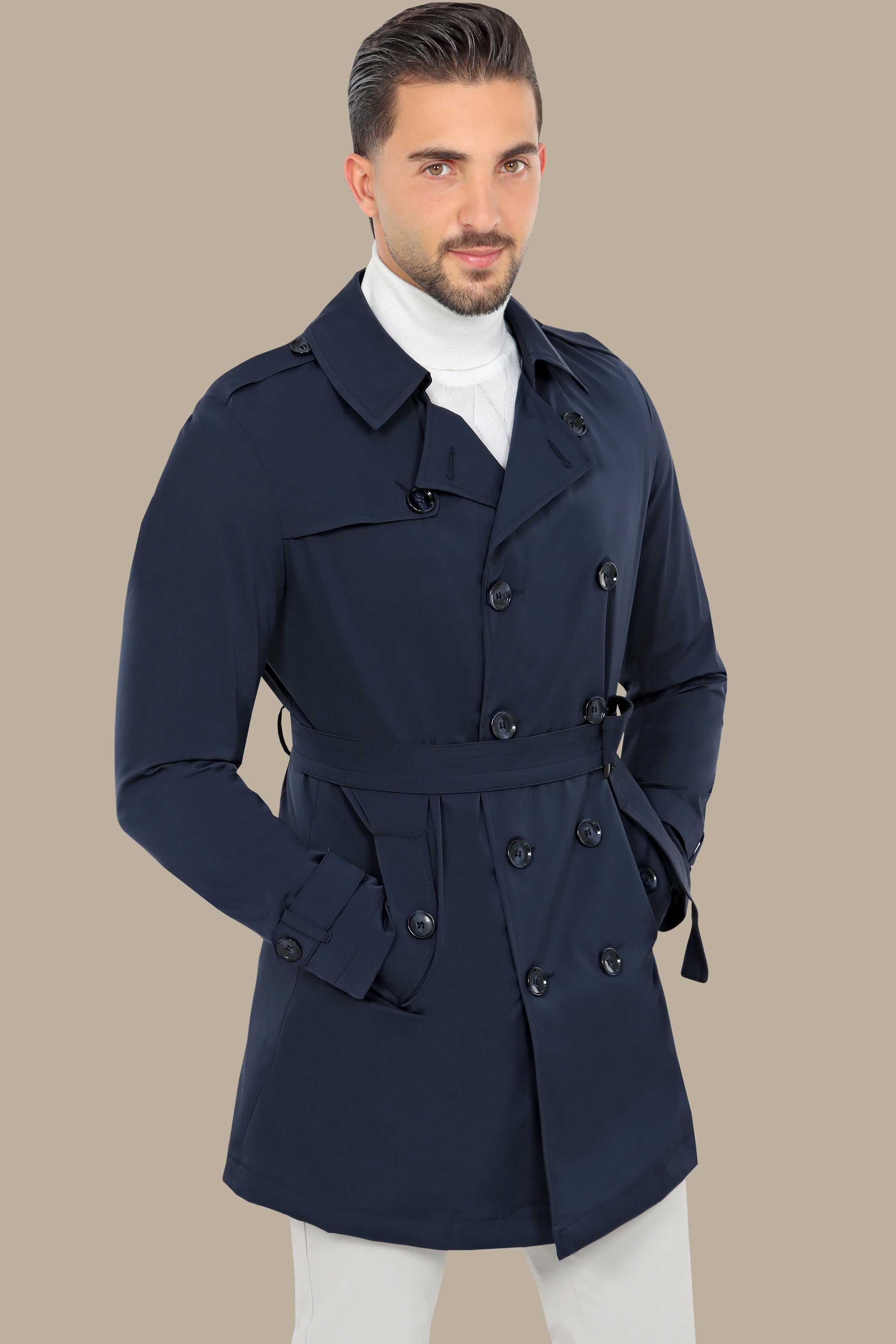 Classic Double-Breasted Navy Trench Coat