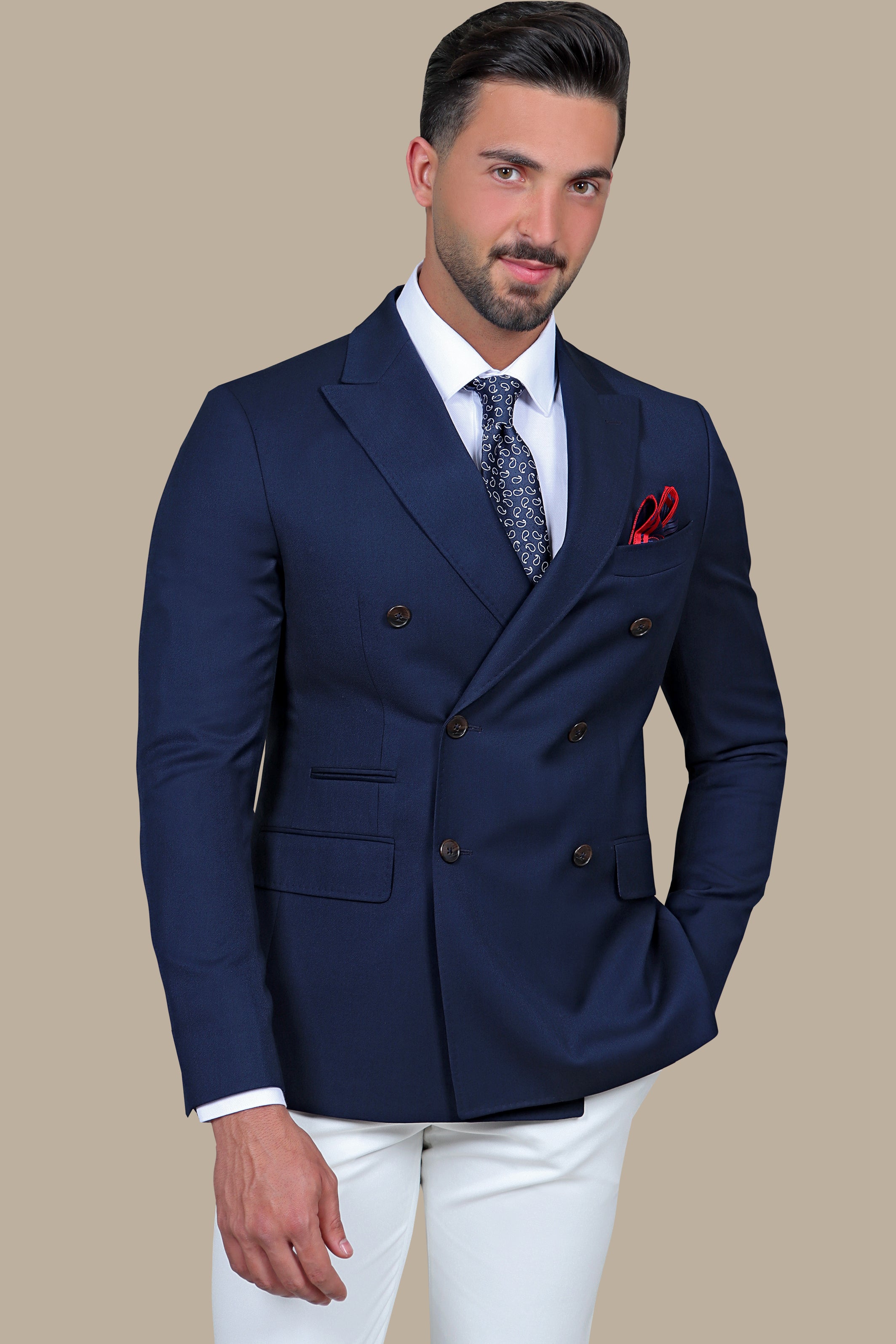 Navy Double-Breasted Basic Blazer