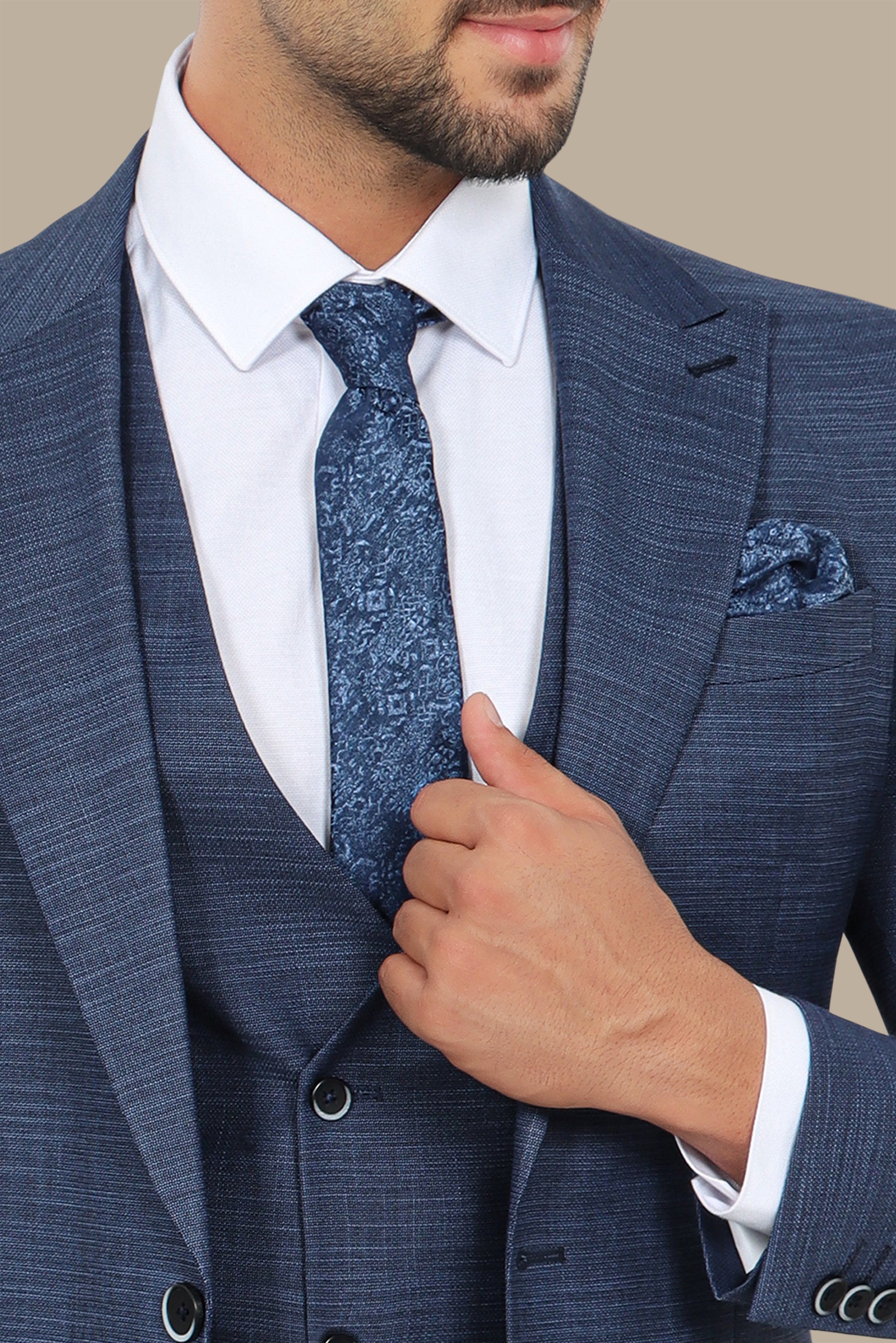 Blue 3-Piece Suit: Fila Fabric with Peak Lapel