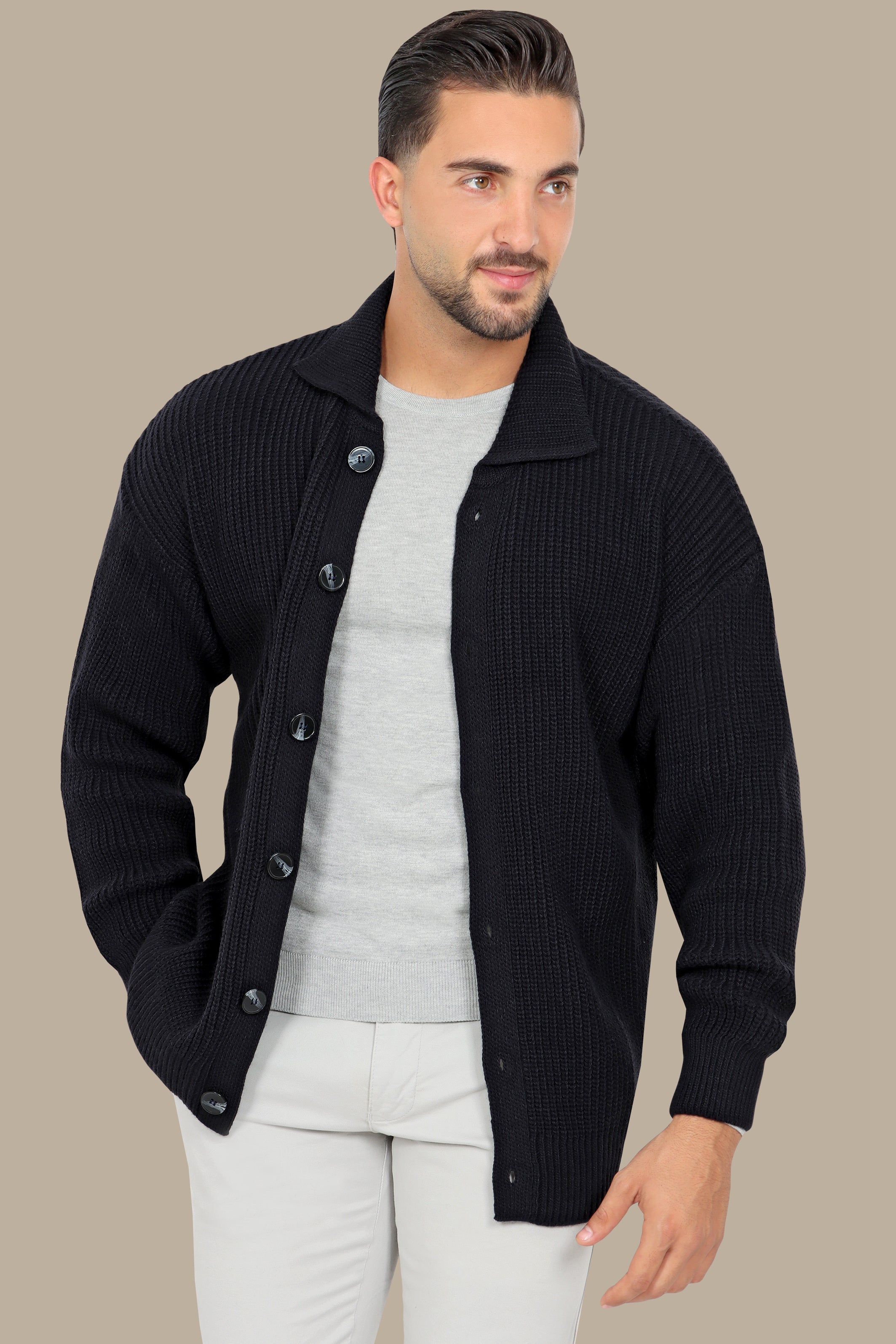 Navy Mercerized Cardigan with Full Buttons