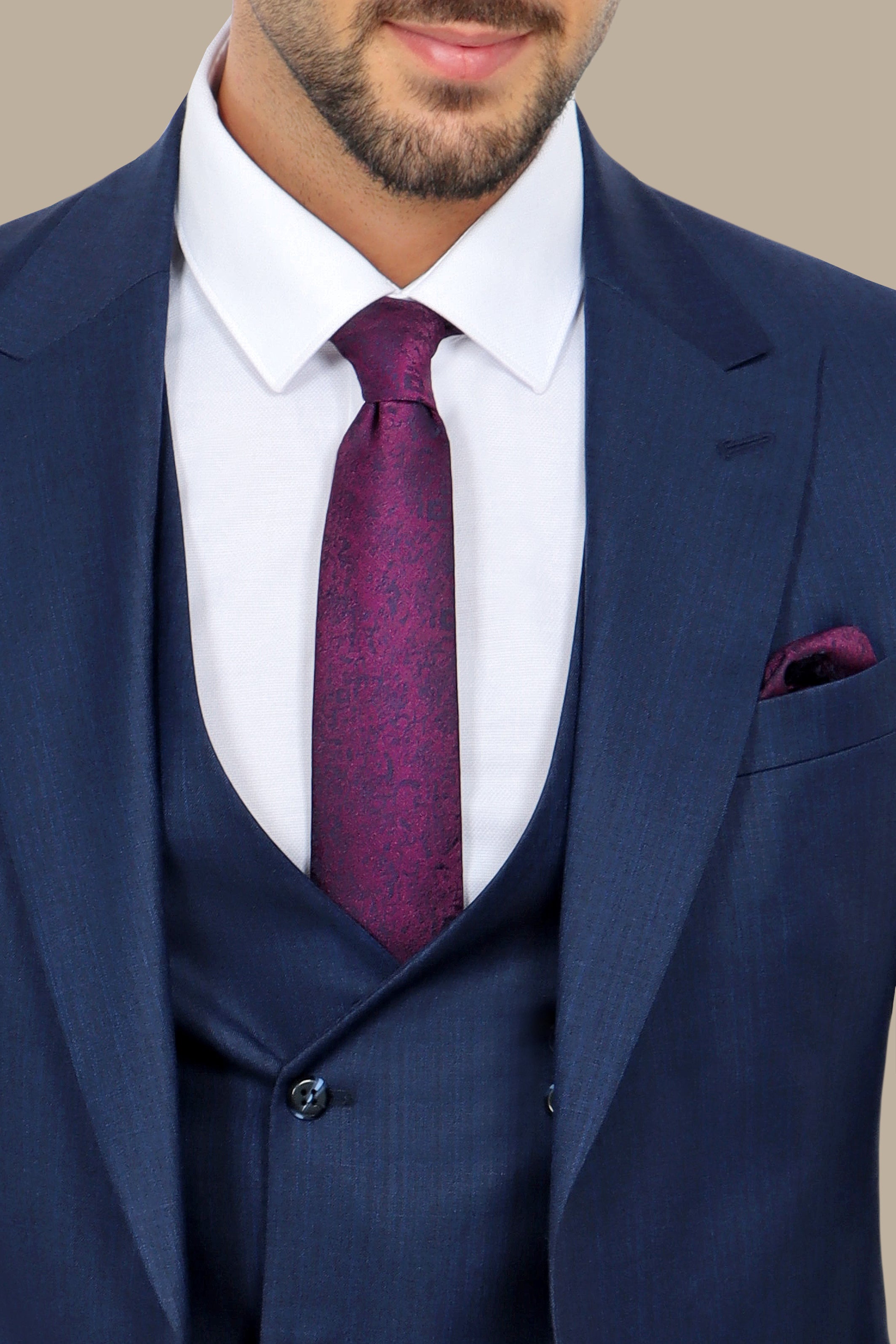 Classic Elegance: 3-Piece Blue Fila Fil Suit with Peak Lapel