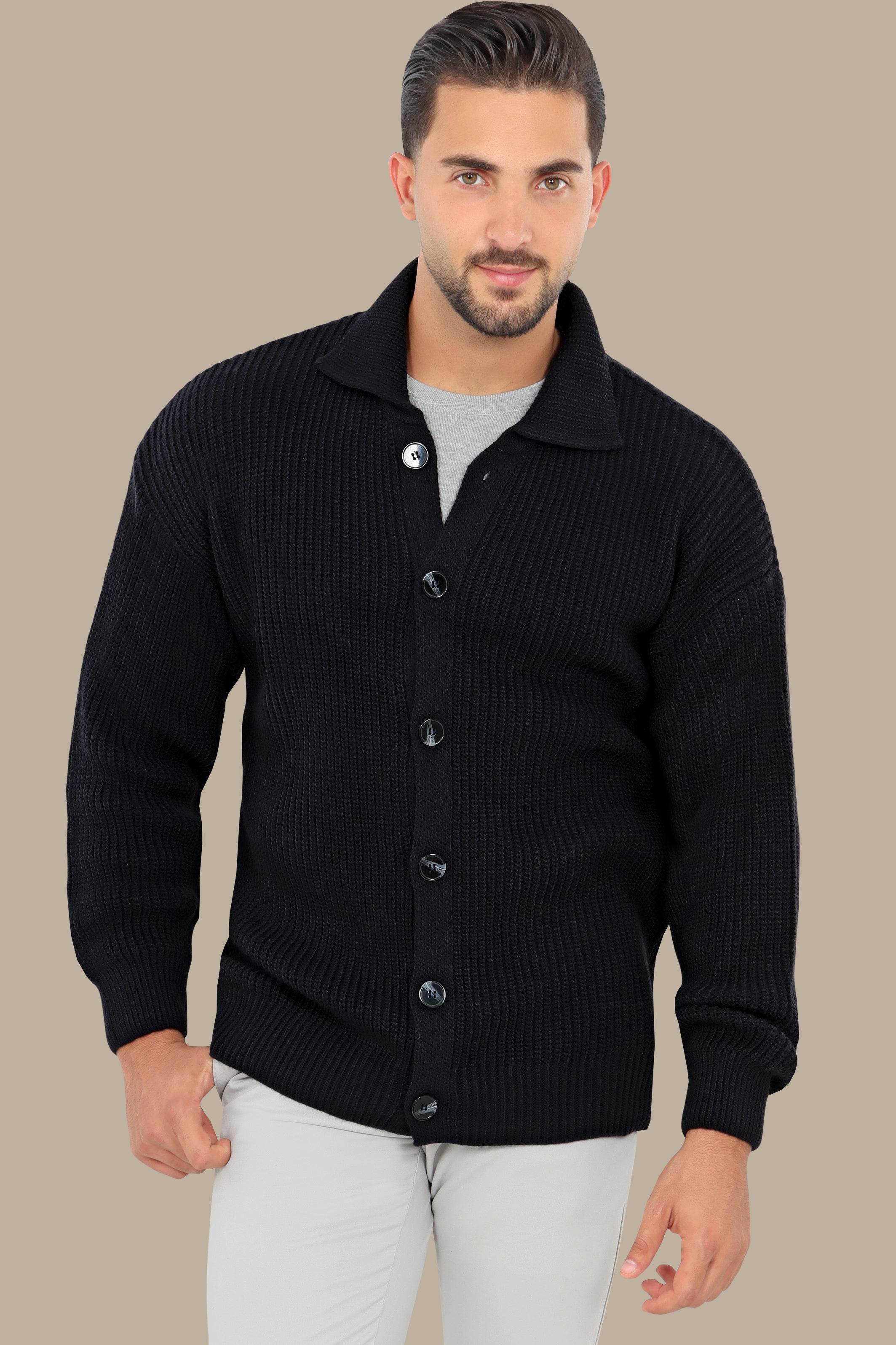 Navy Mercerized Cardigan with Full Buttons