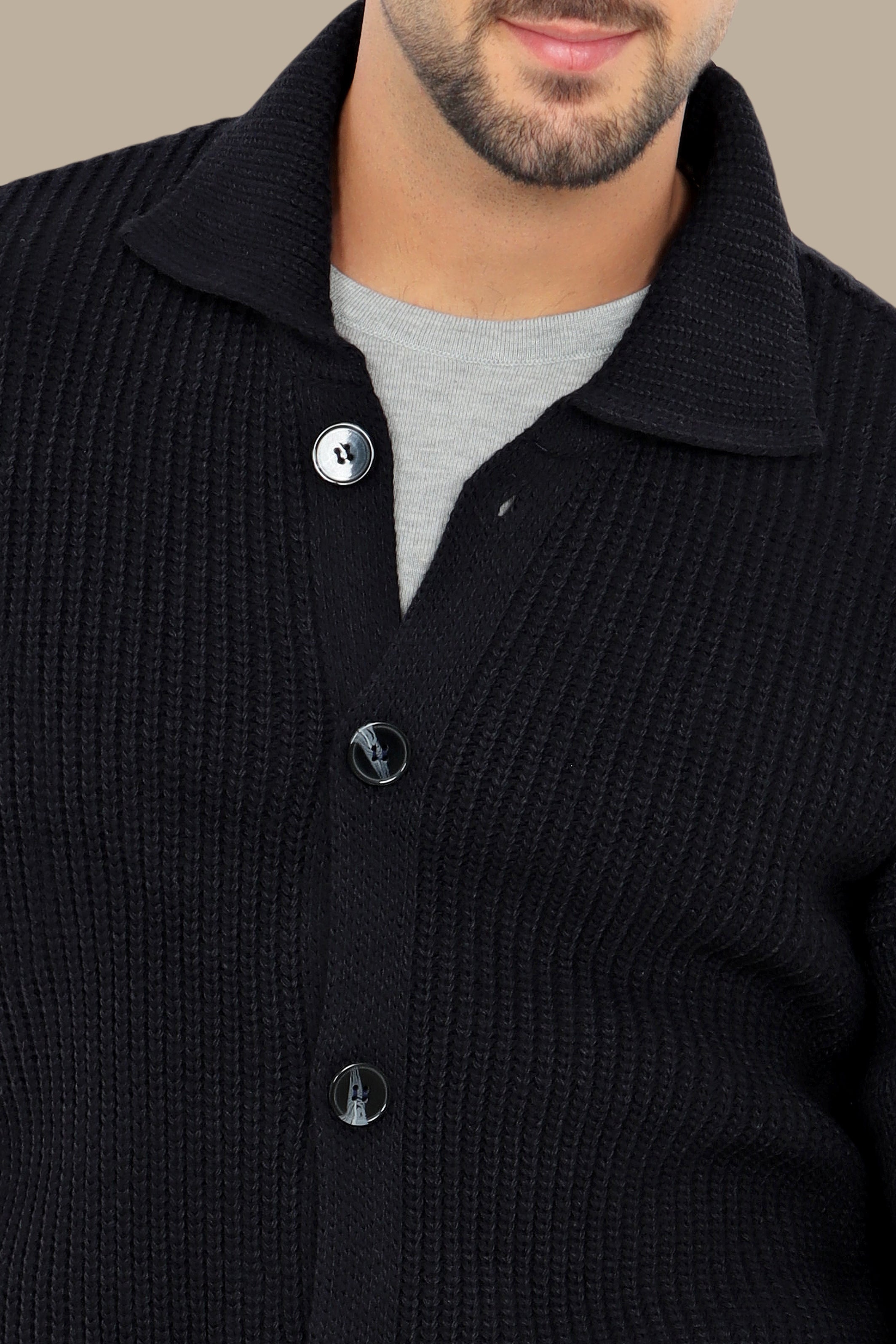 Navy Mercerized Cardigan with Full Buttons