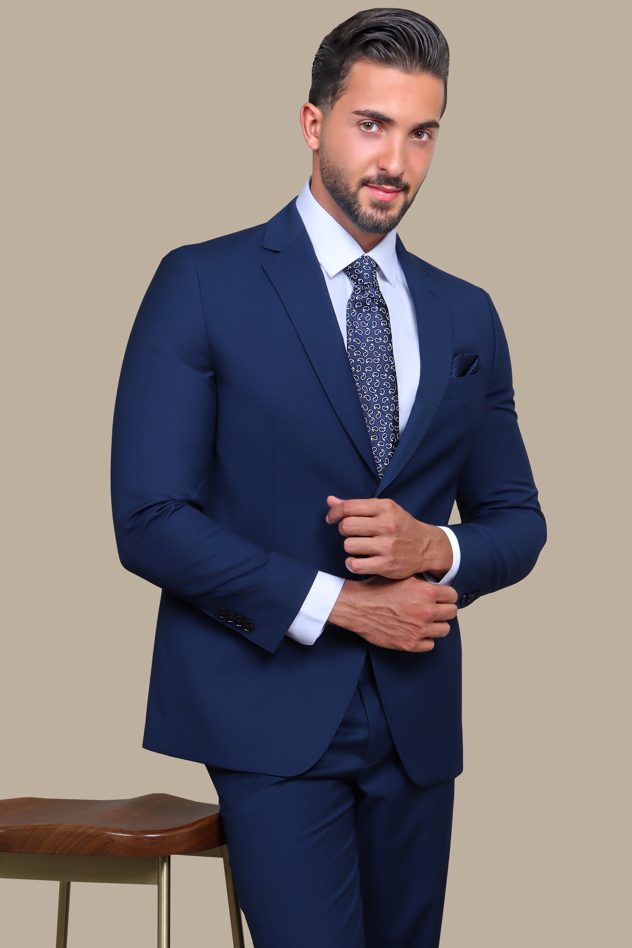 Indigo Notch Lapel Drop 4 Suit: Elevate Your Elegance