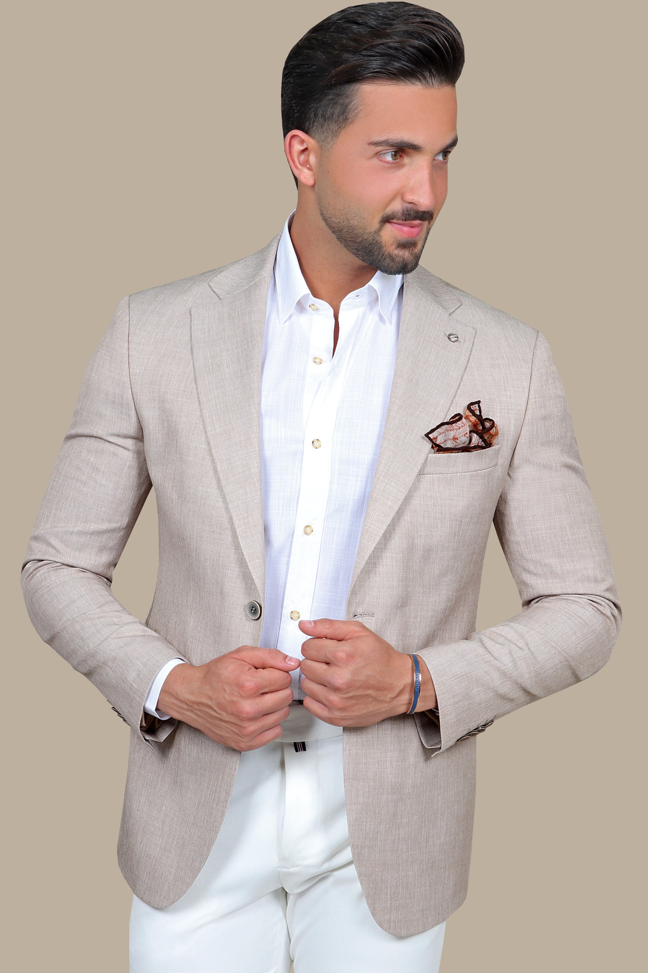 Classic Beige: Notch Lapel Fil-a-Fil Blazer