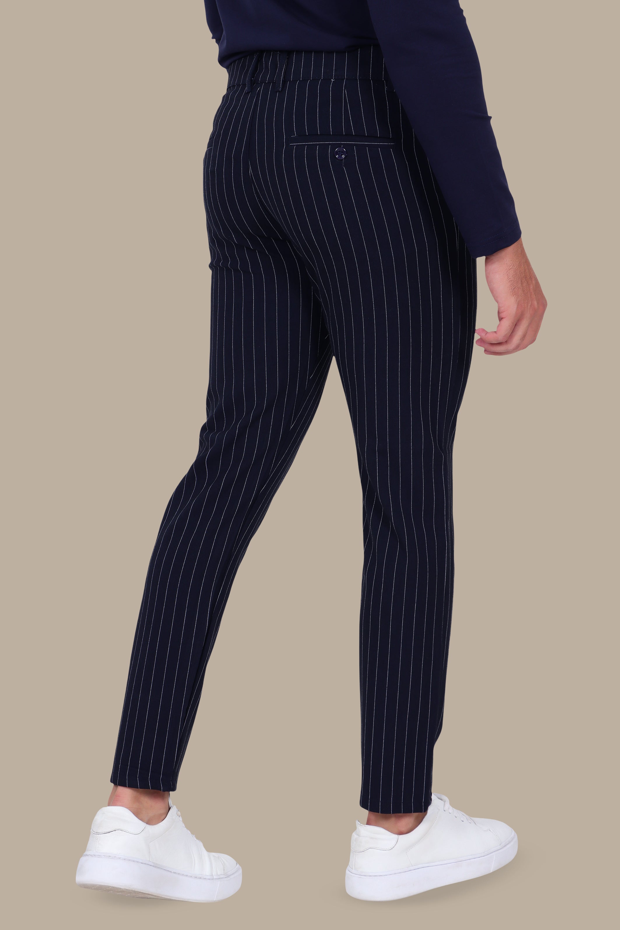 Navy Slim Fit Striped Fashion Trousers