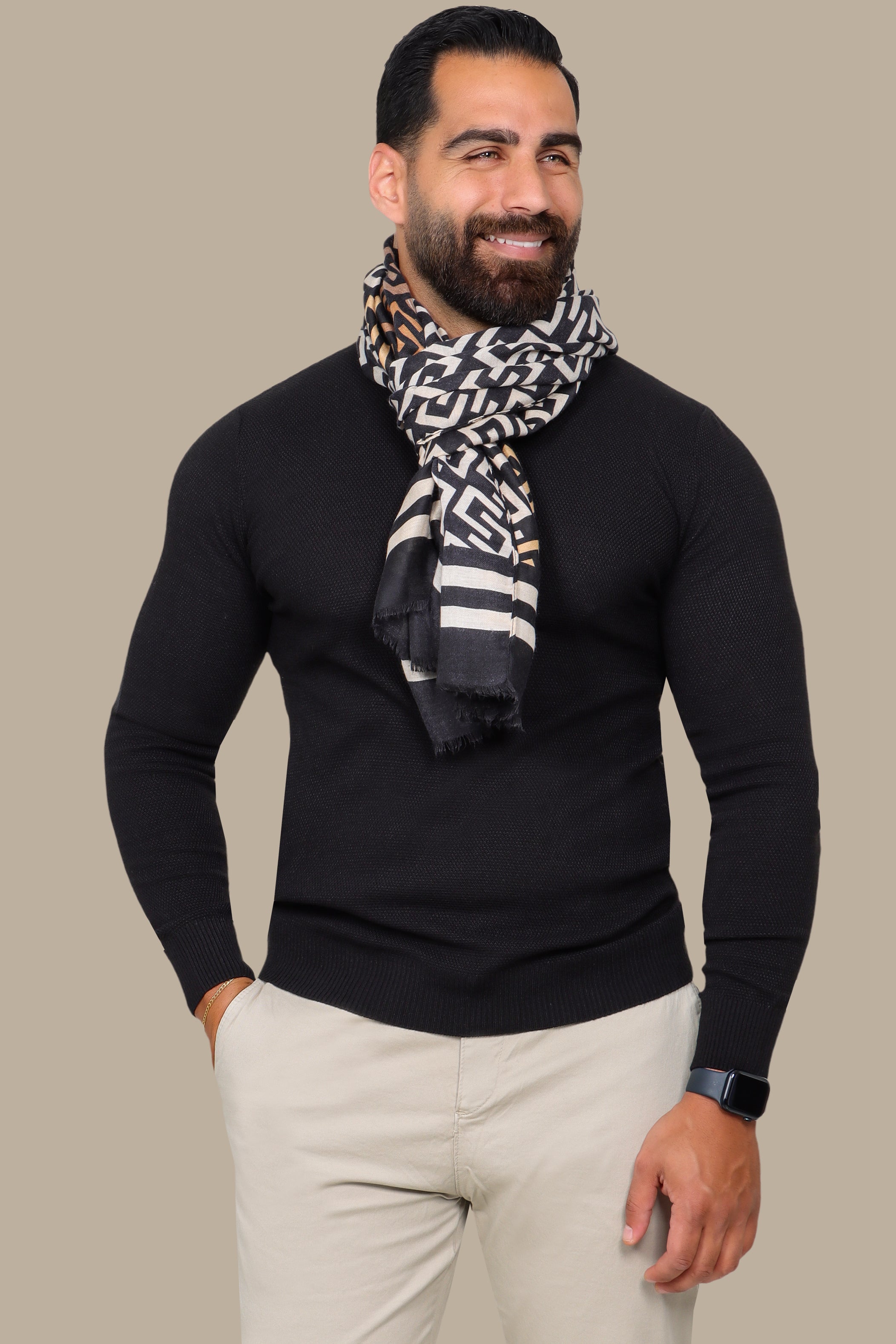Black Round Neck Structured Sweater
