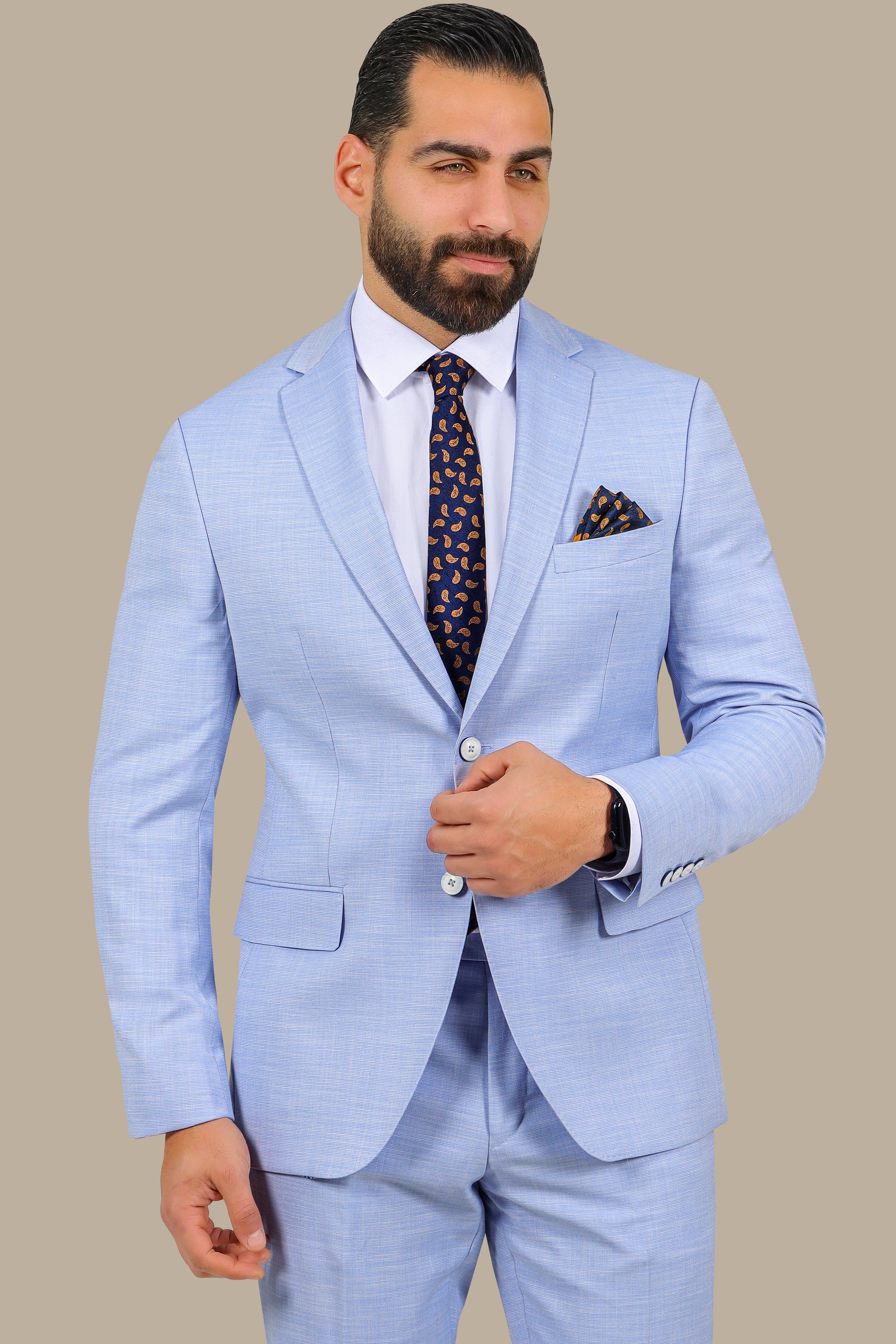 Light Blue 2 pcs Fil a Fil Notch Suit