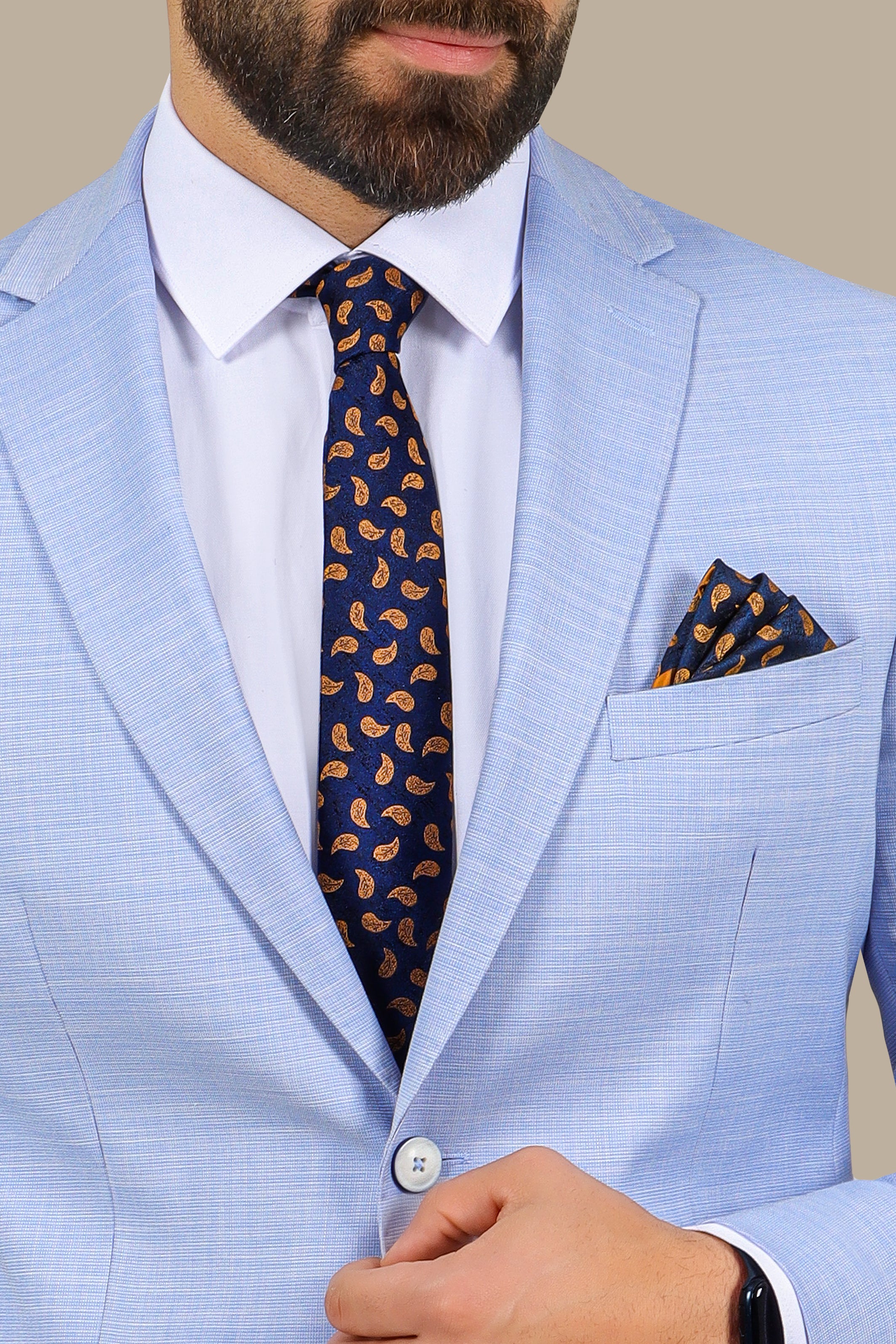 Light Blue 2 pcs Fil a Fil Notch Suit