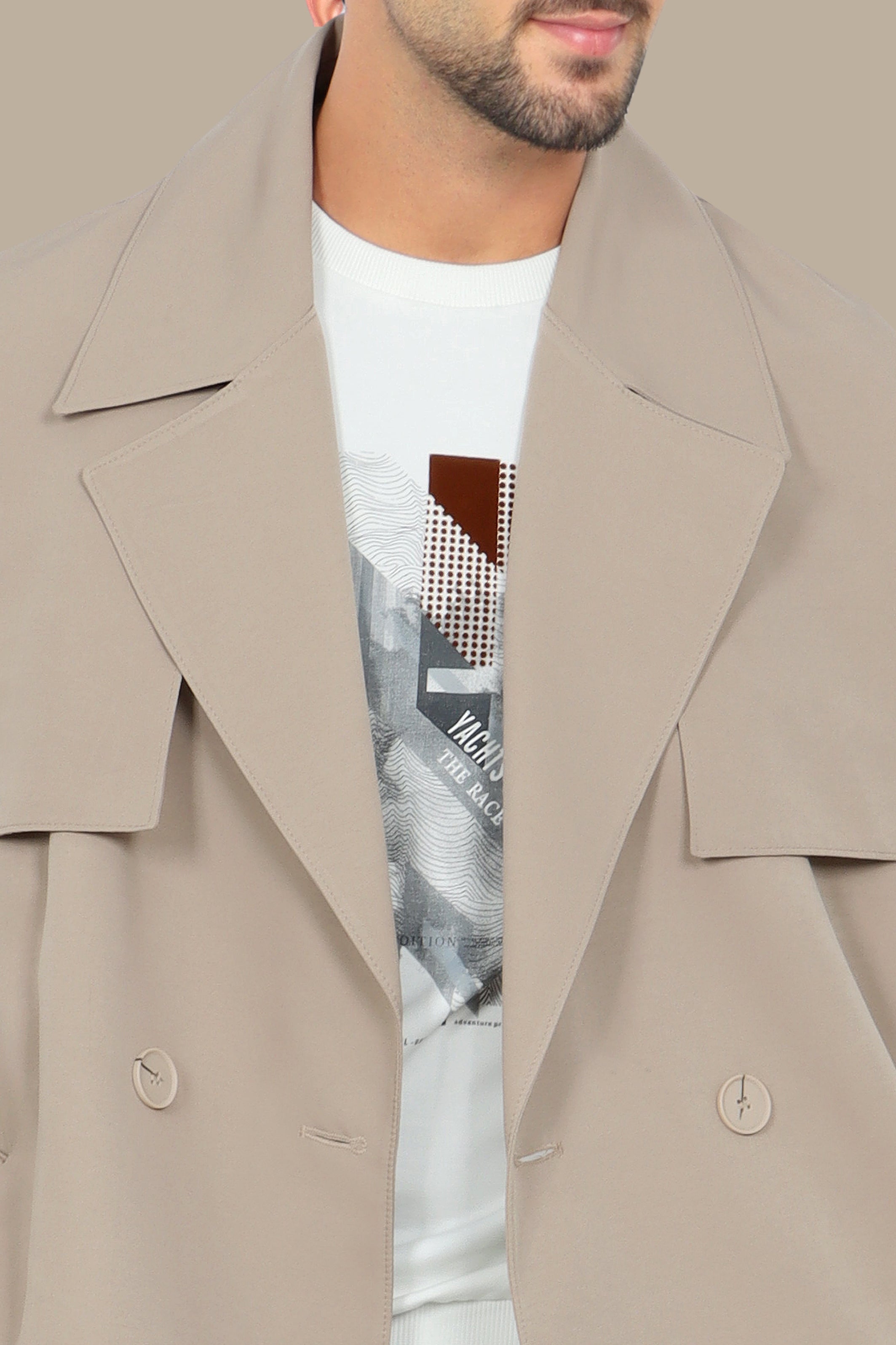 Oversized Double-Breasted Beige Long Trench Coat