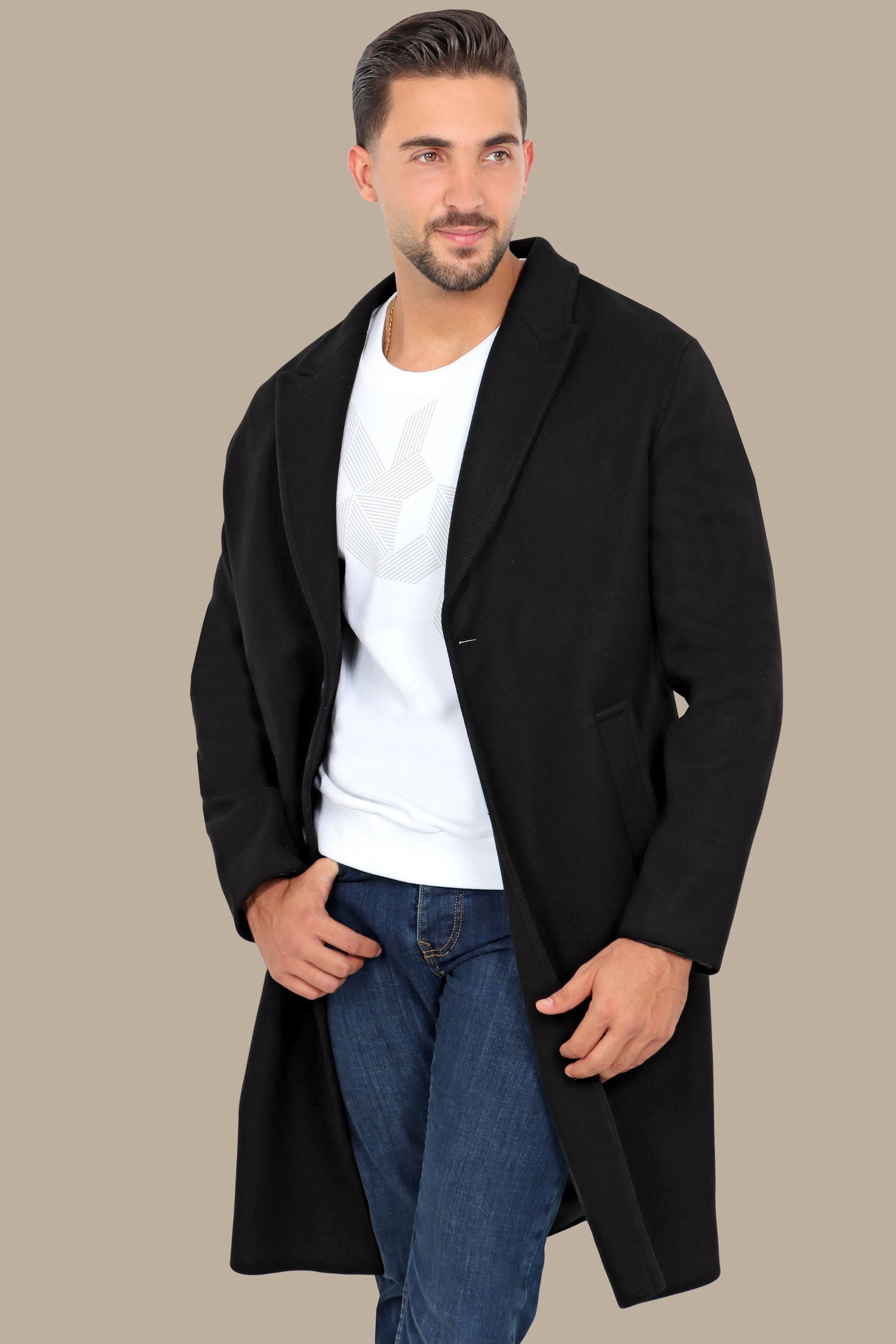 Oversized Black Coat with Peak Lapels