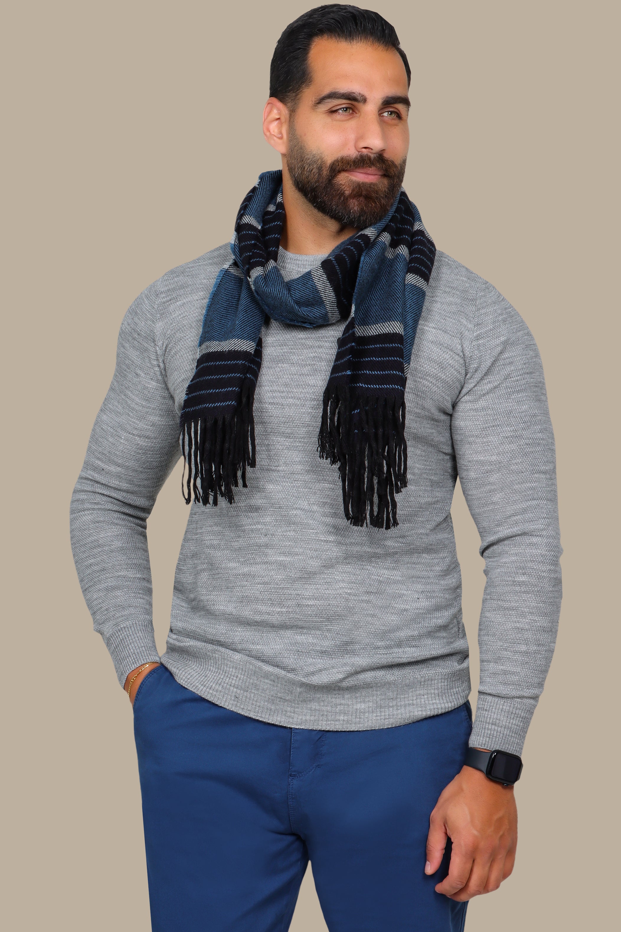Grey Structured Round Neck Sweater