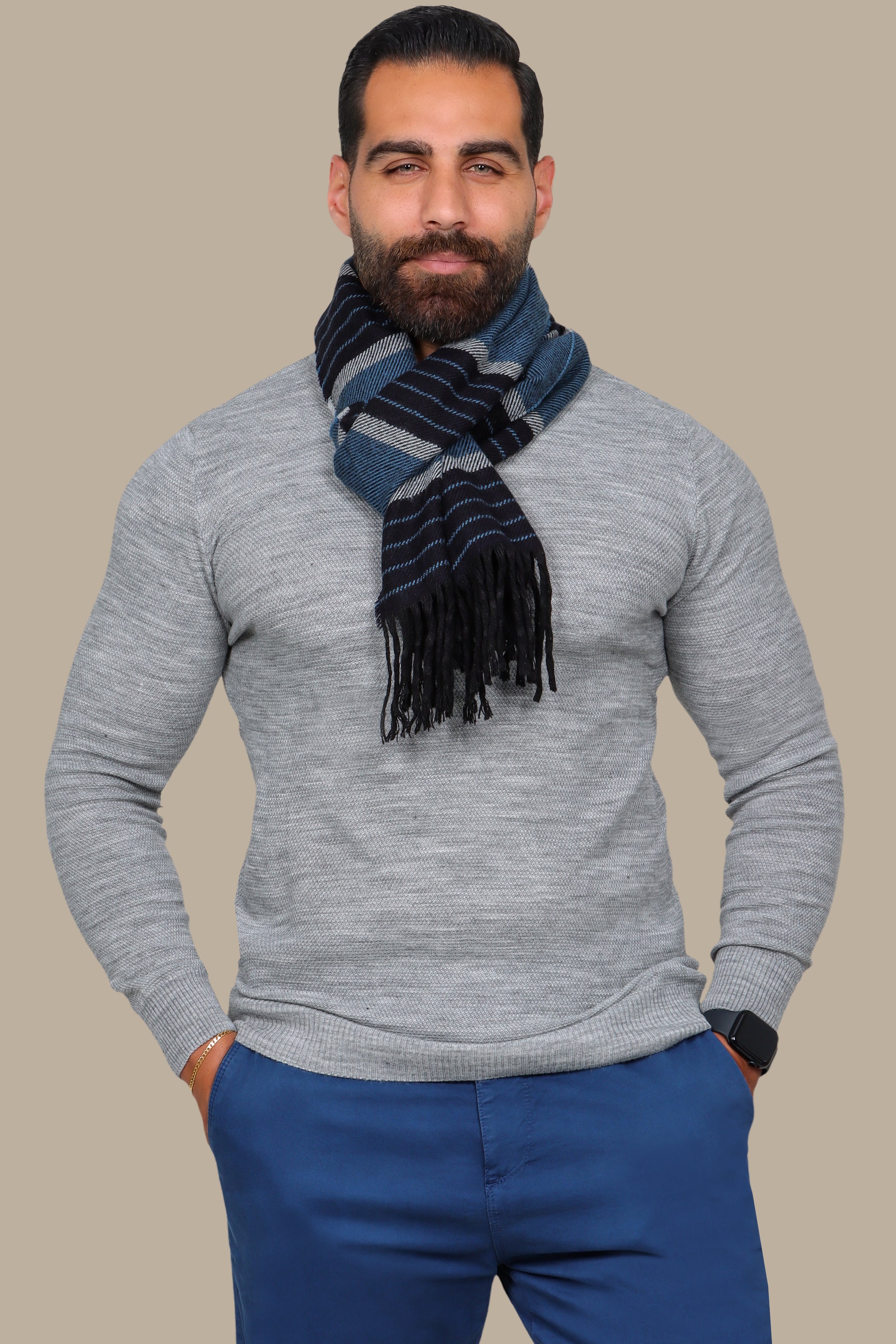 Grey Structured Round Neck Sweater