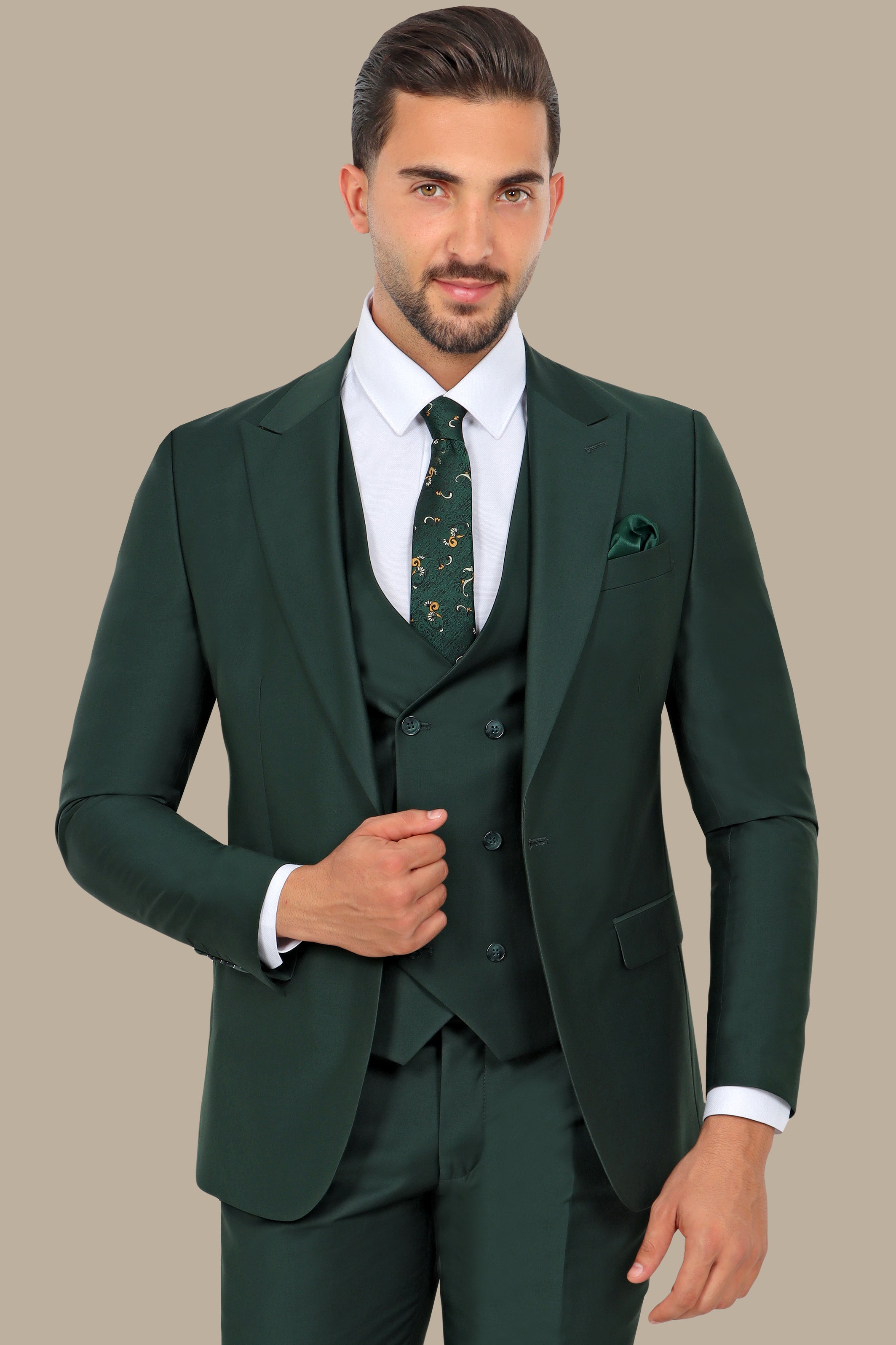 Emerald Elegance: The Peak Plain 3-Piece Green Suit