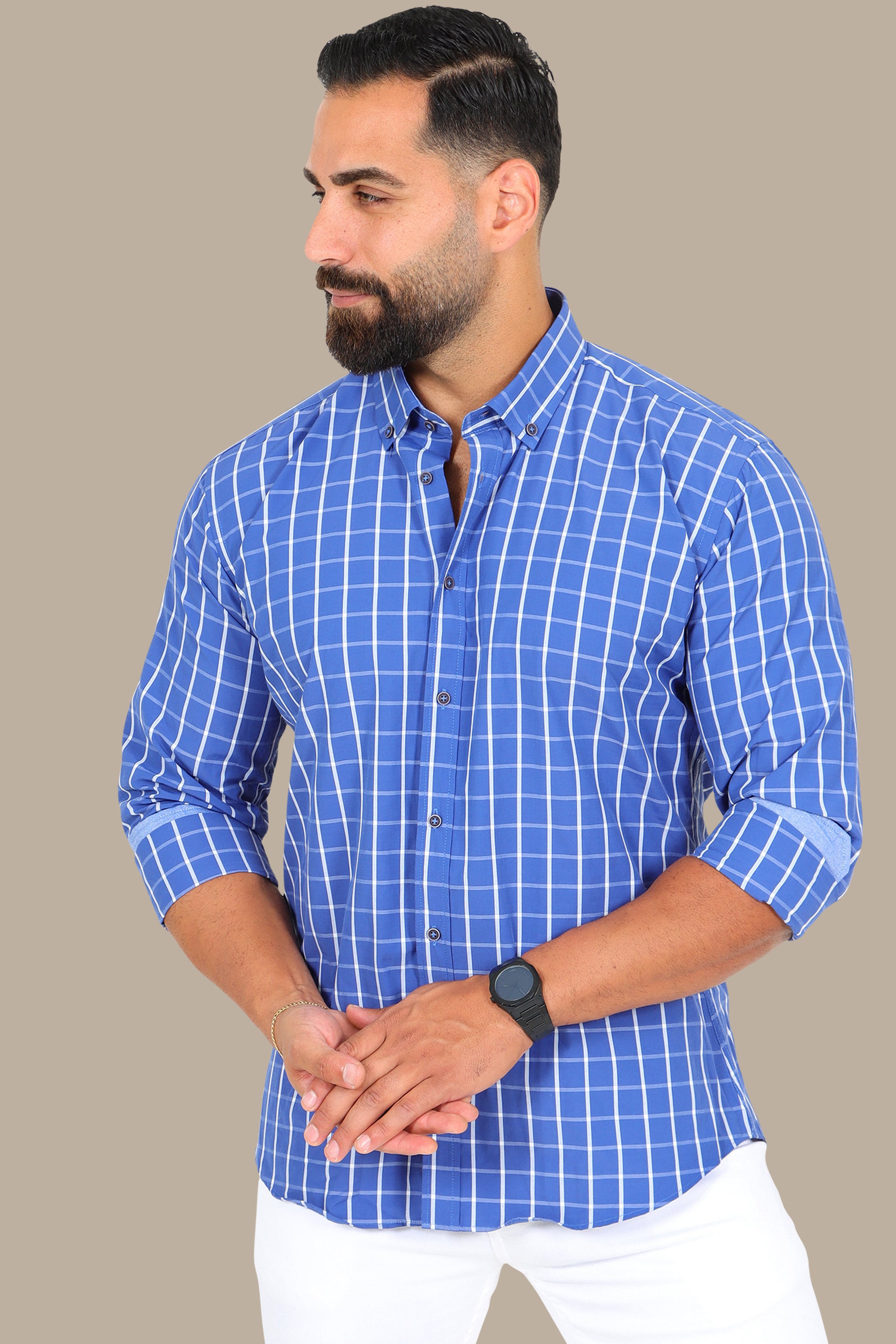 Blue Medium-Check Button-Down Shirt