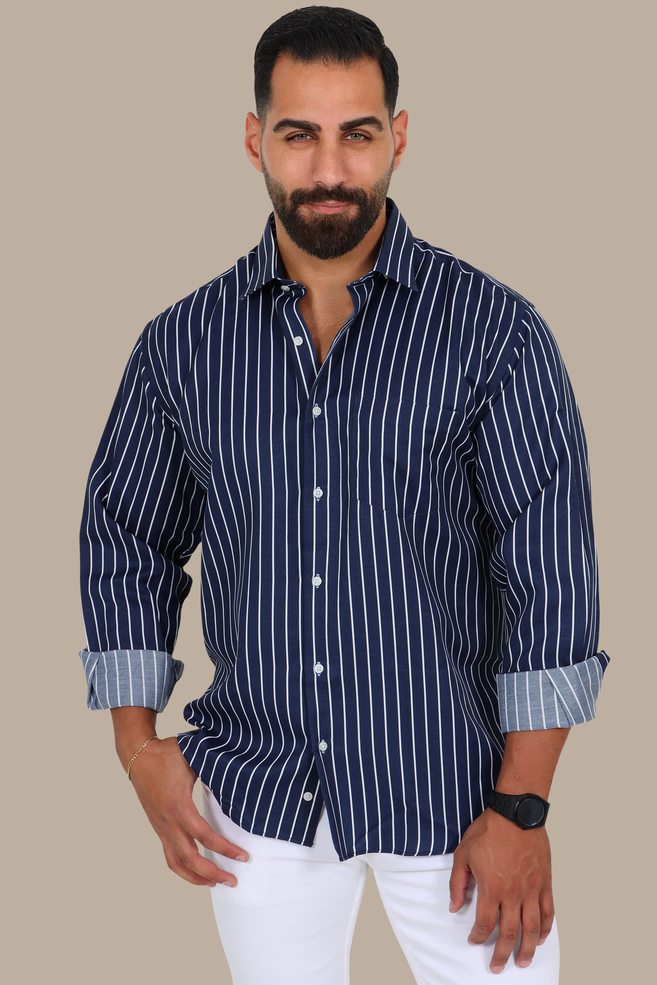 Classic Pinstripe Shirt in Navy