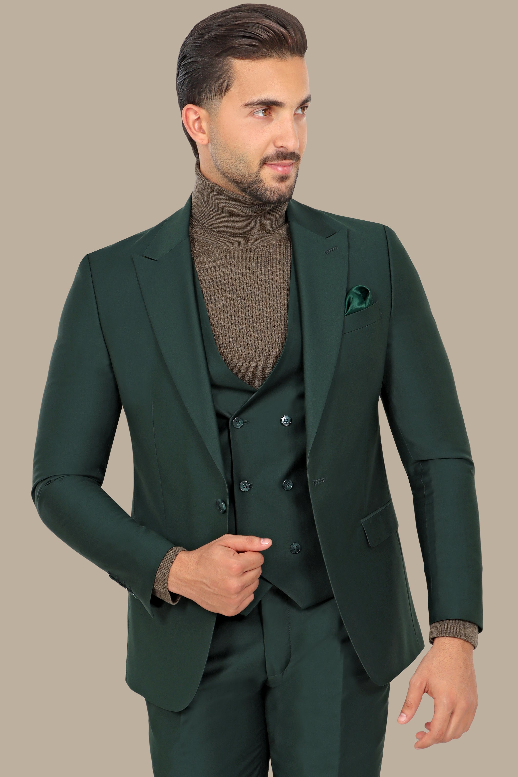 Emerald Elegance: The Peak Plain 3-Piece Green Suit