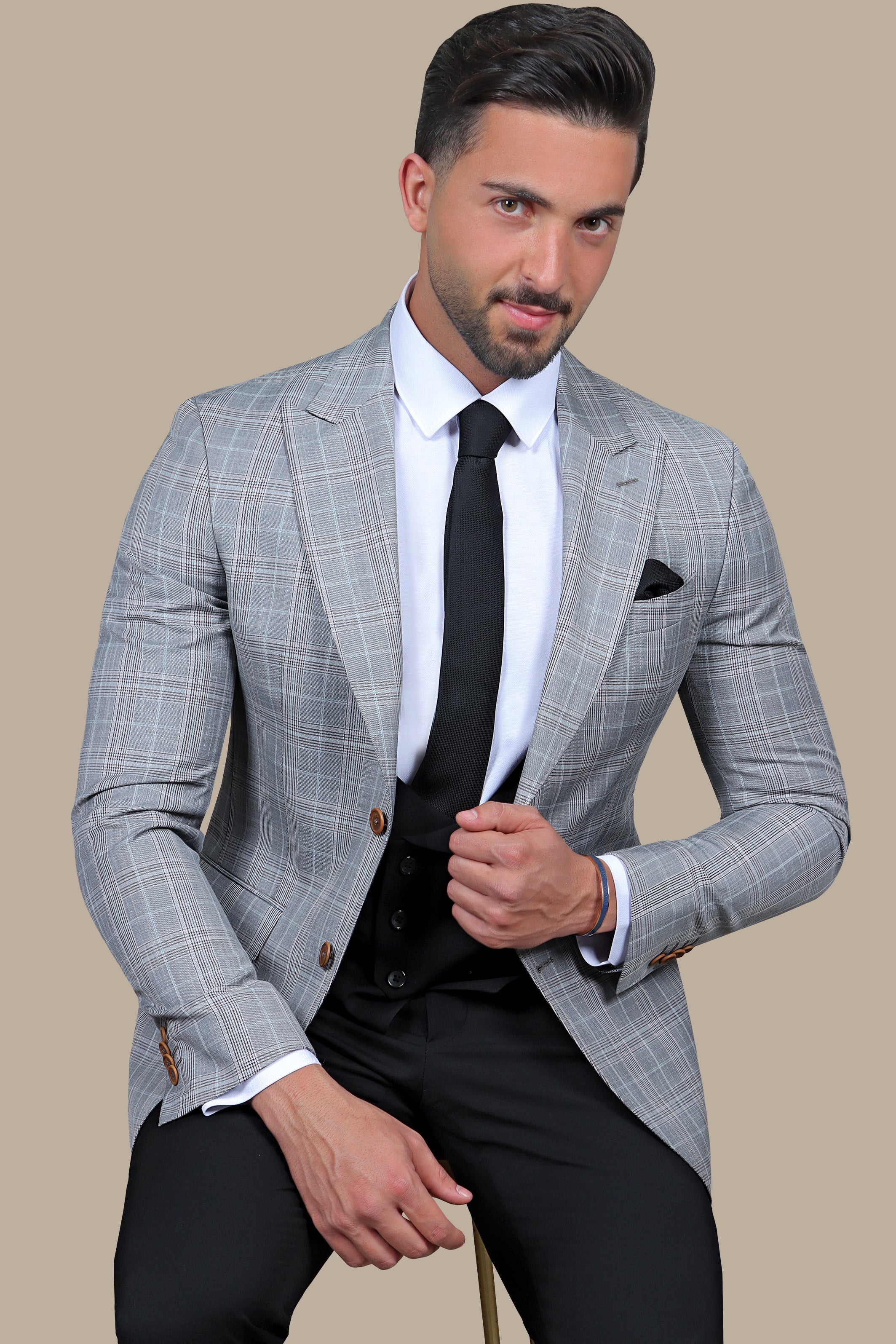 Grey 3-Piece Suit with Black Pow Pants