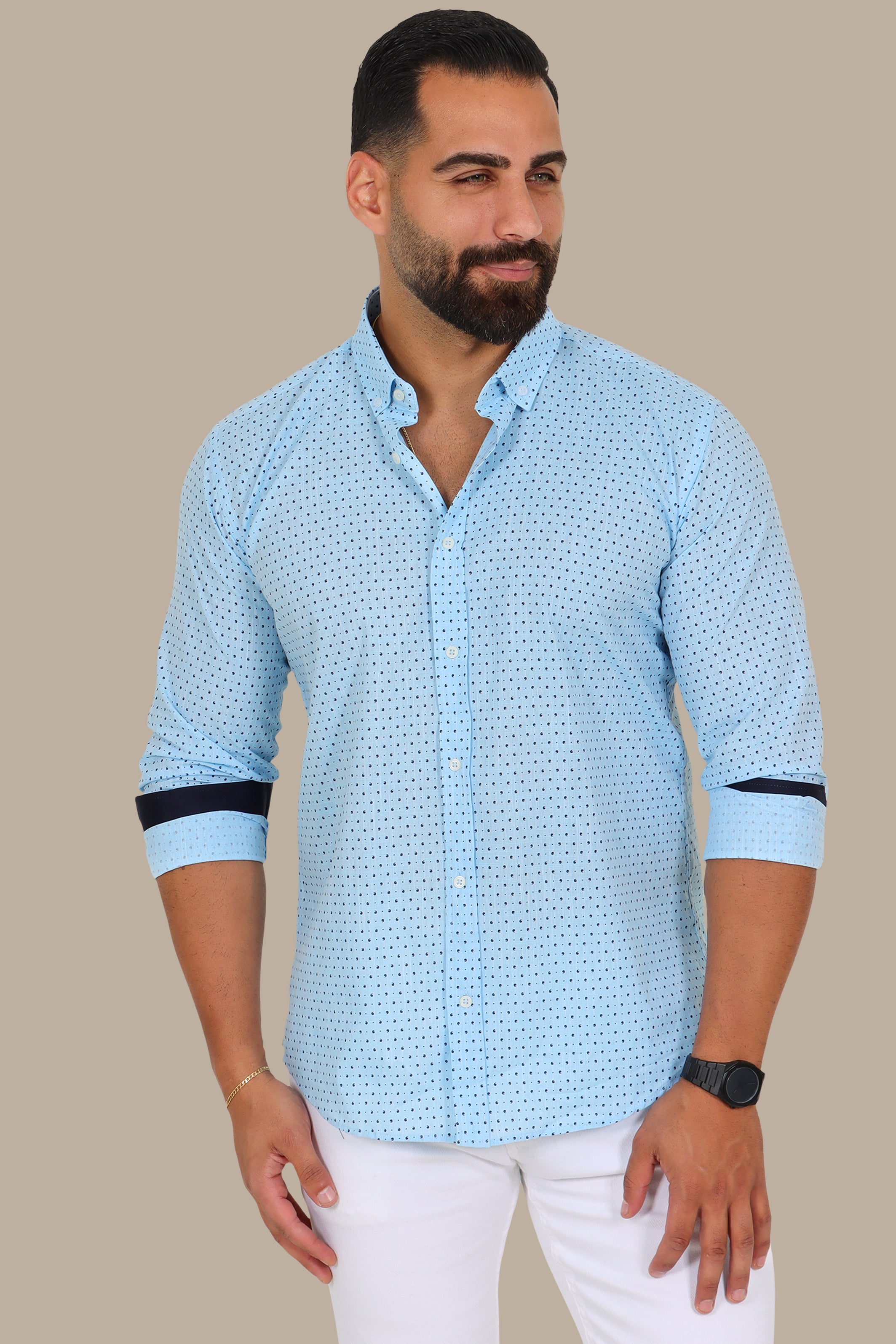 Light Blue Cashmere Print Button-Down Shirt