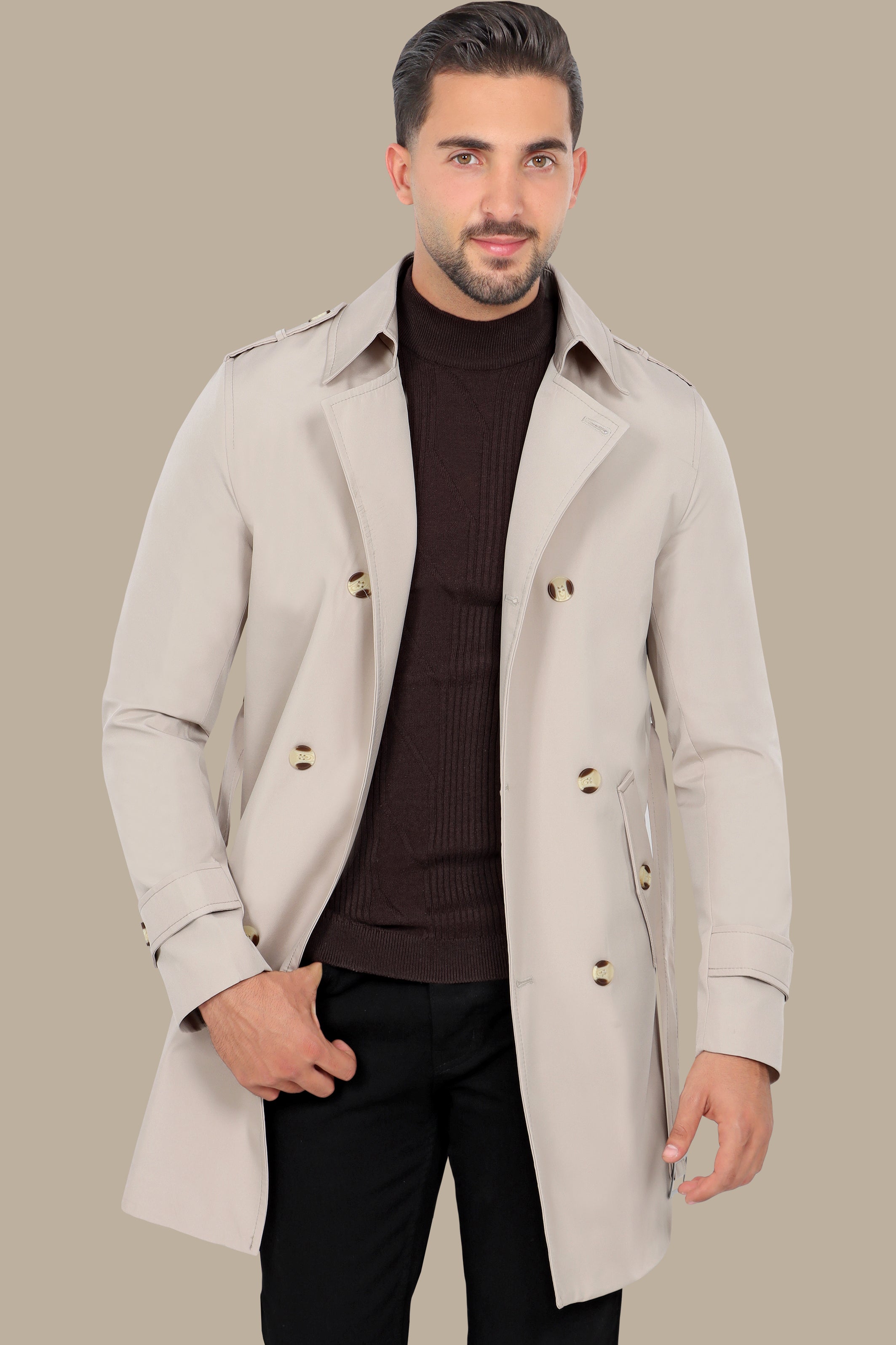 Classic Double-Breasted Beige Trench Coat