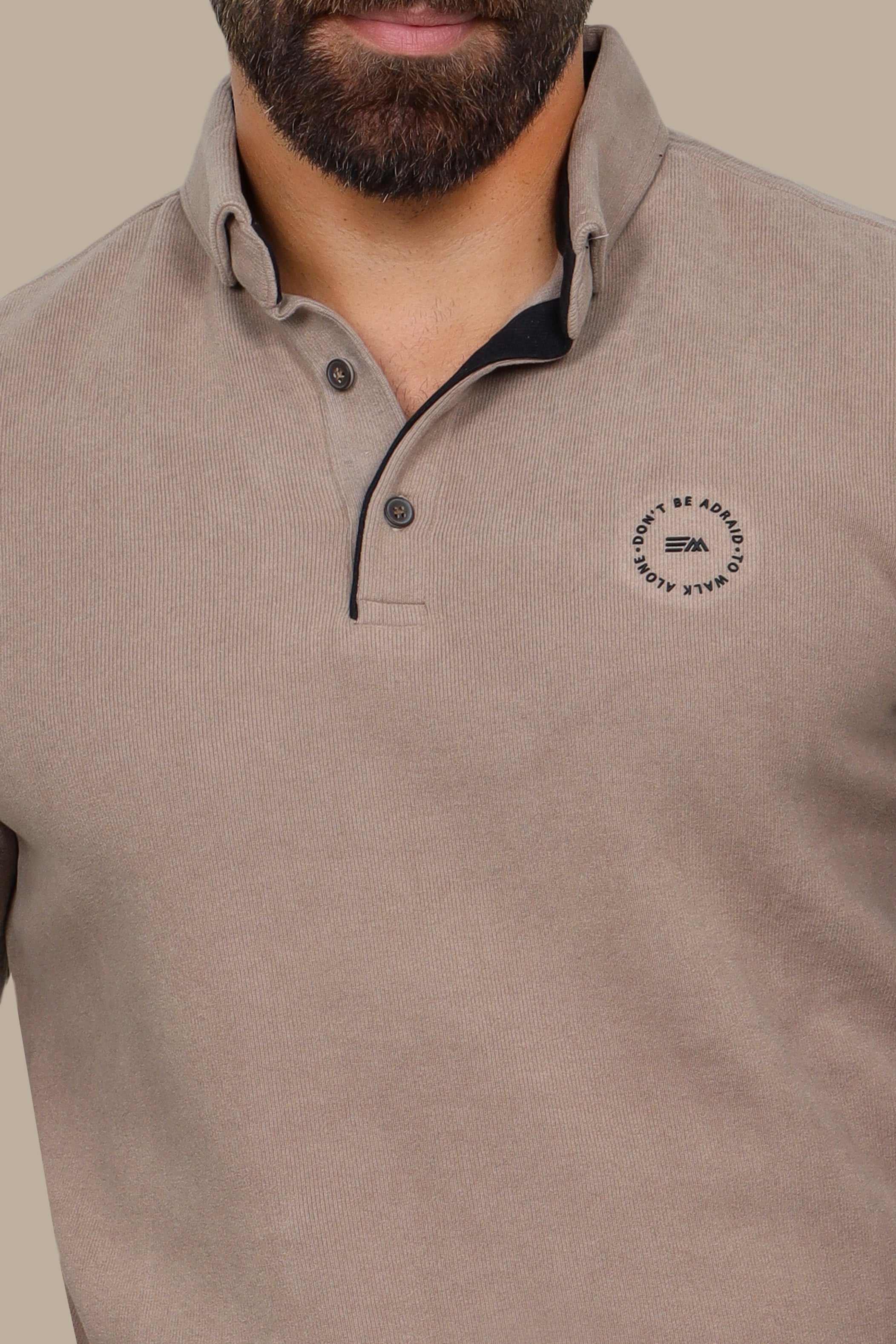 Sleek Elegance: Beige Velvet Polo