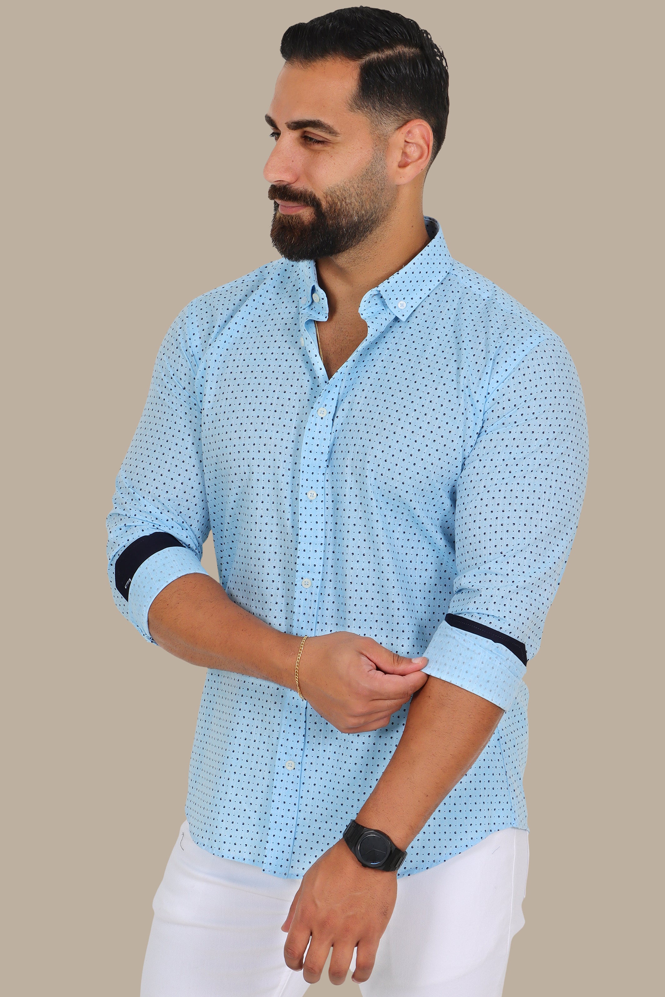 Light Blue Cashmere Print Button-Down Shirt