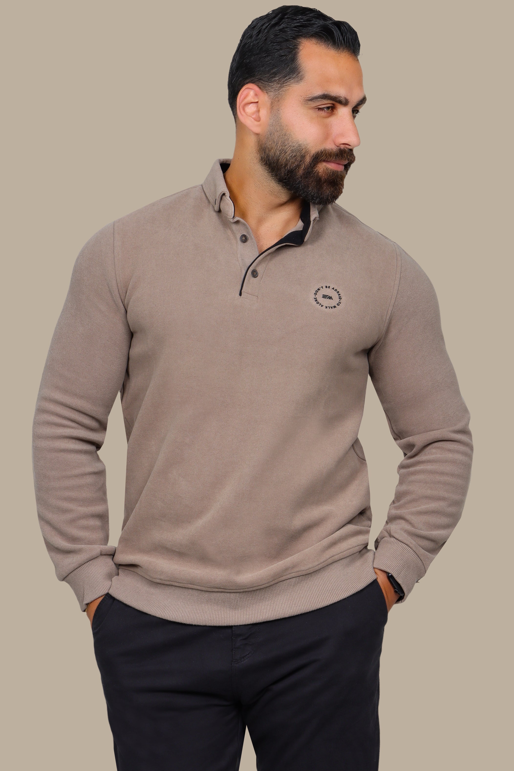 Sleek Elegance: Beige Velvet Polo