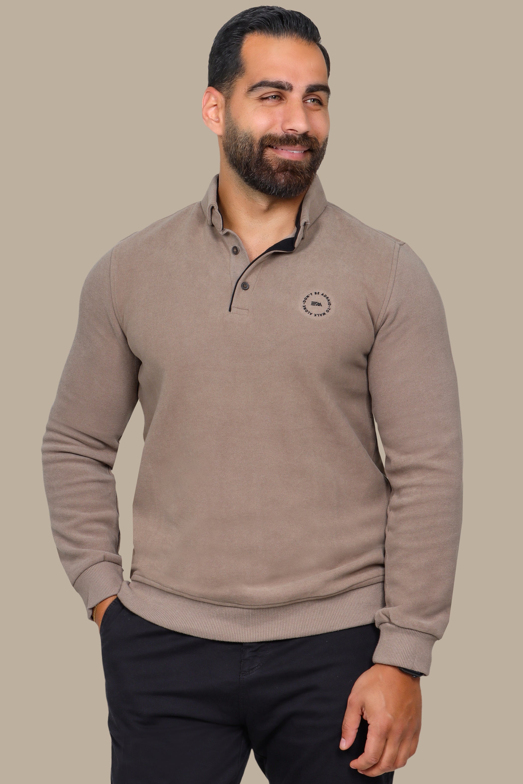 Sleek Elegance: Beige Velvet Polo
