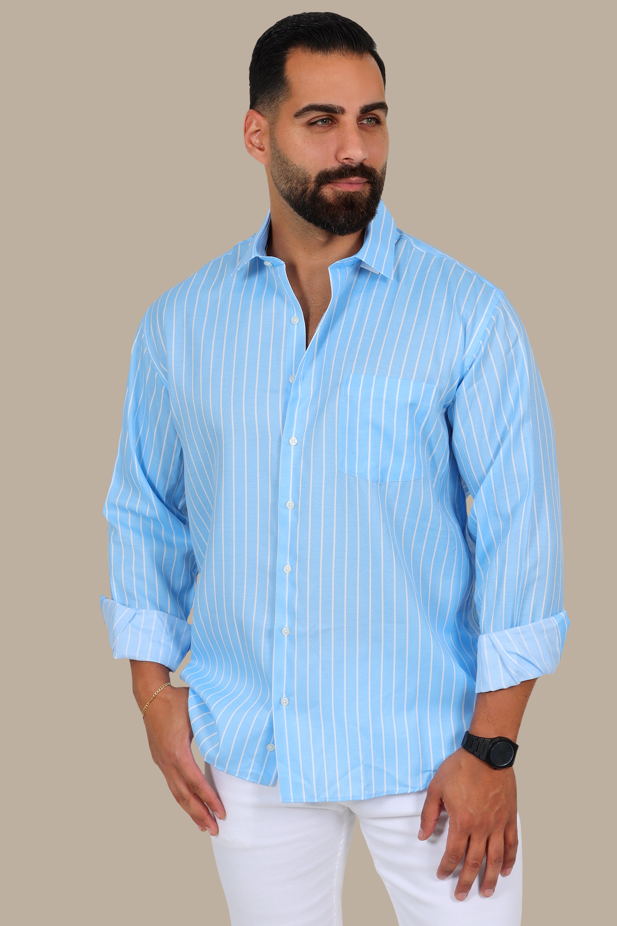 Light Blue Pinstripe Button-Down Shirt