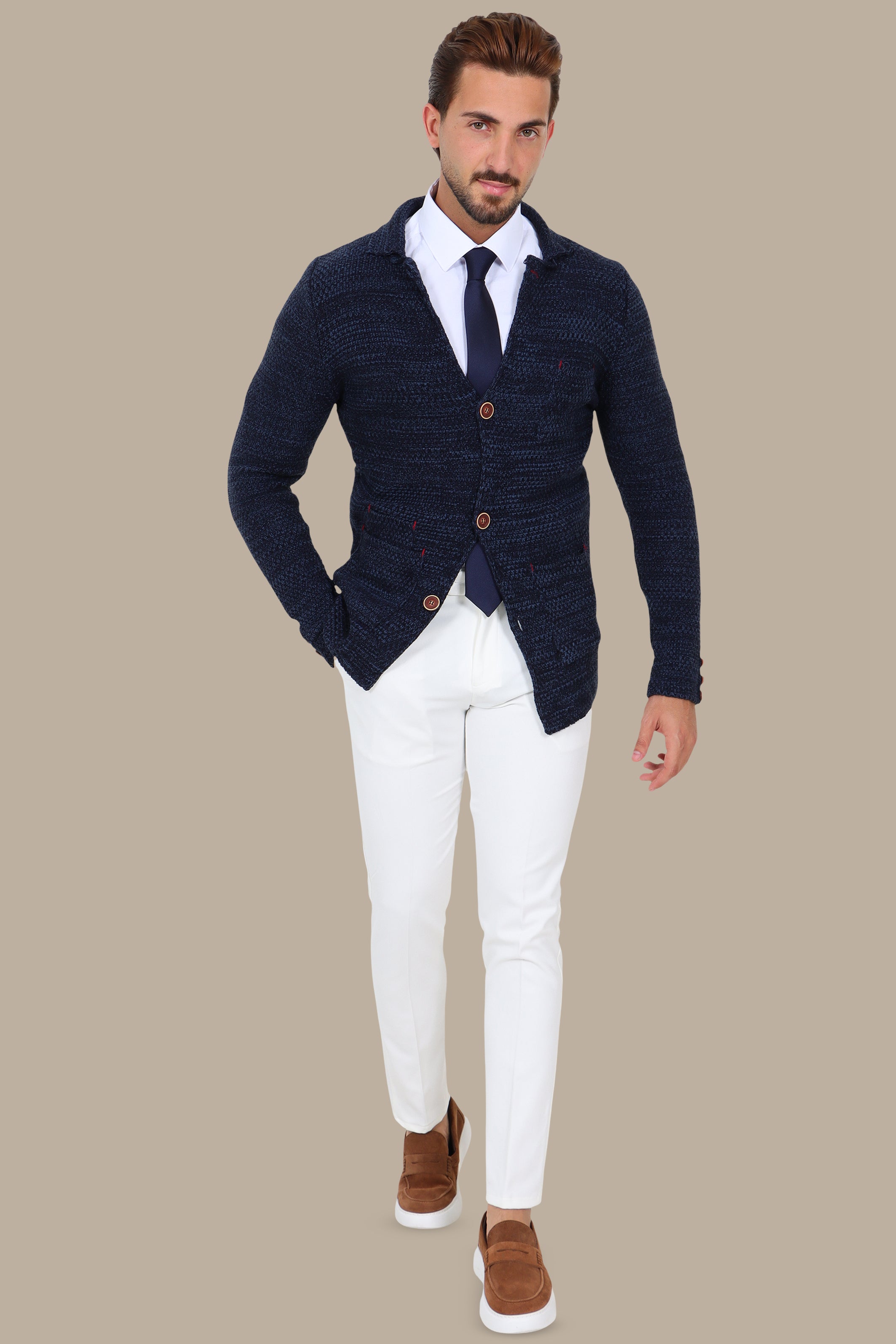 Blue Mercerized Mons Cardigan