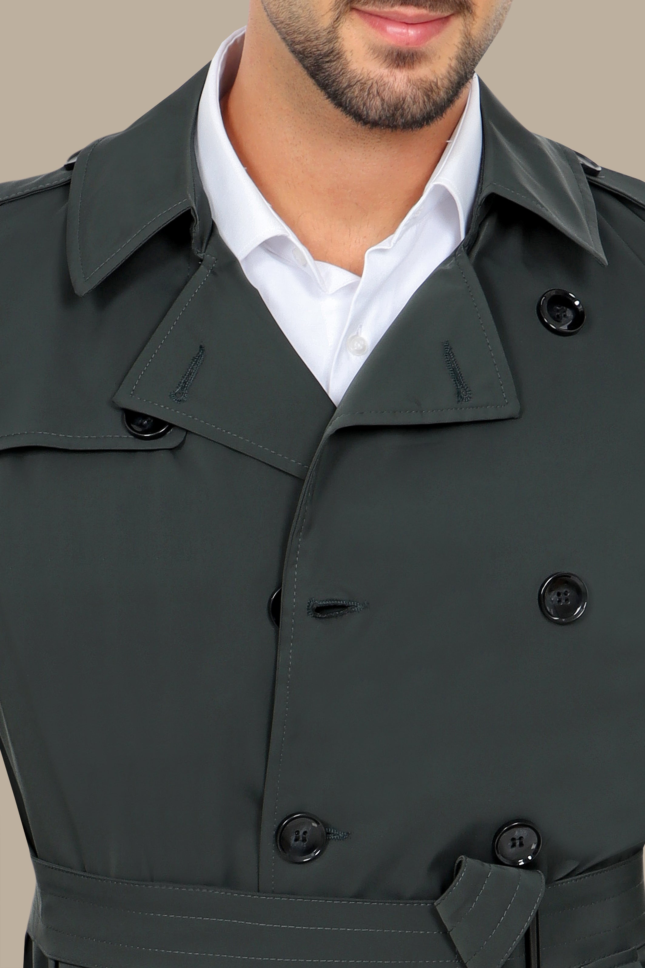 Classic Double-Breasted Green Trench Coat