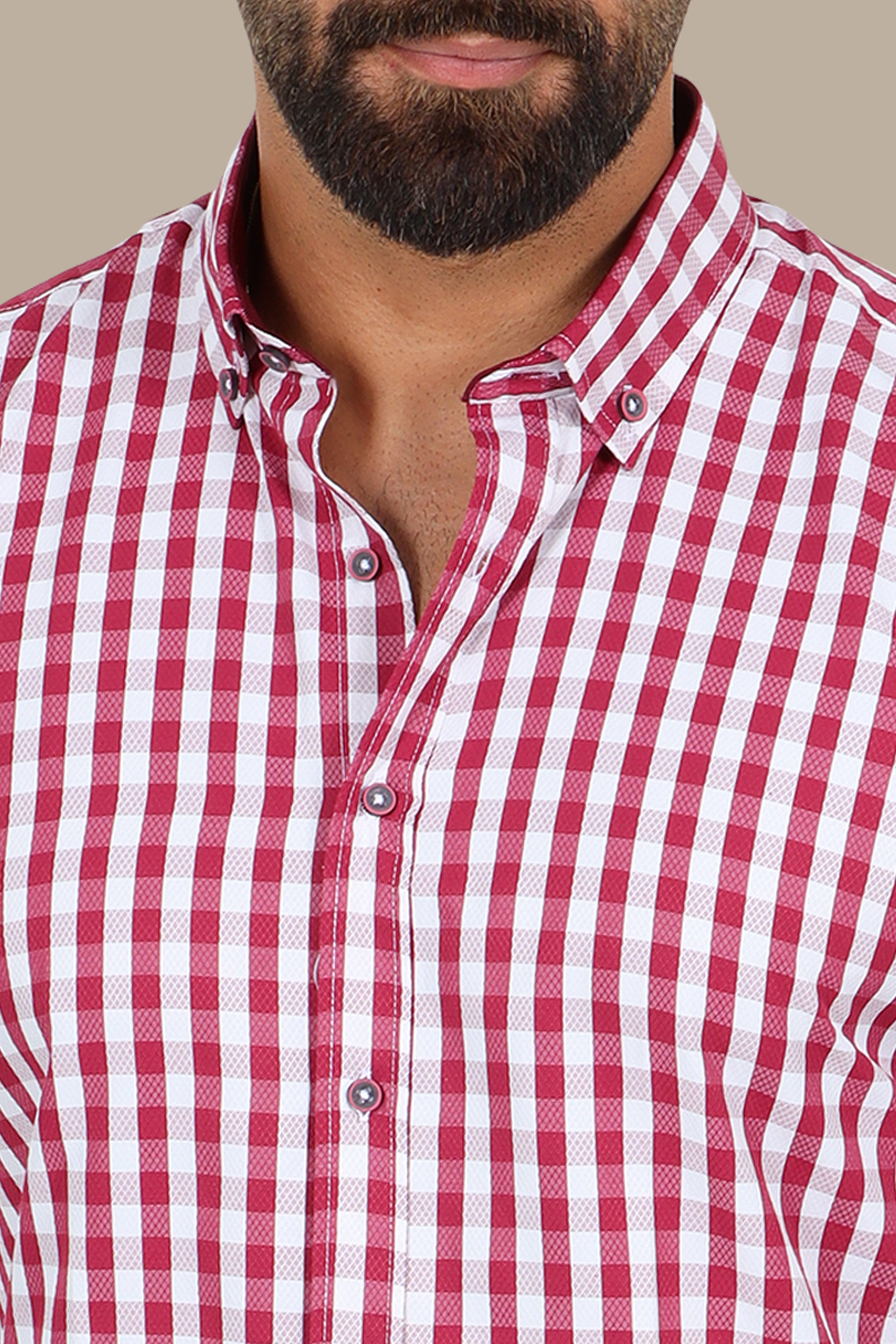 Burgundy Gingham Button-Down Shirt