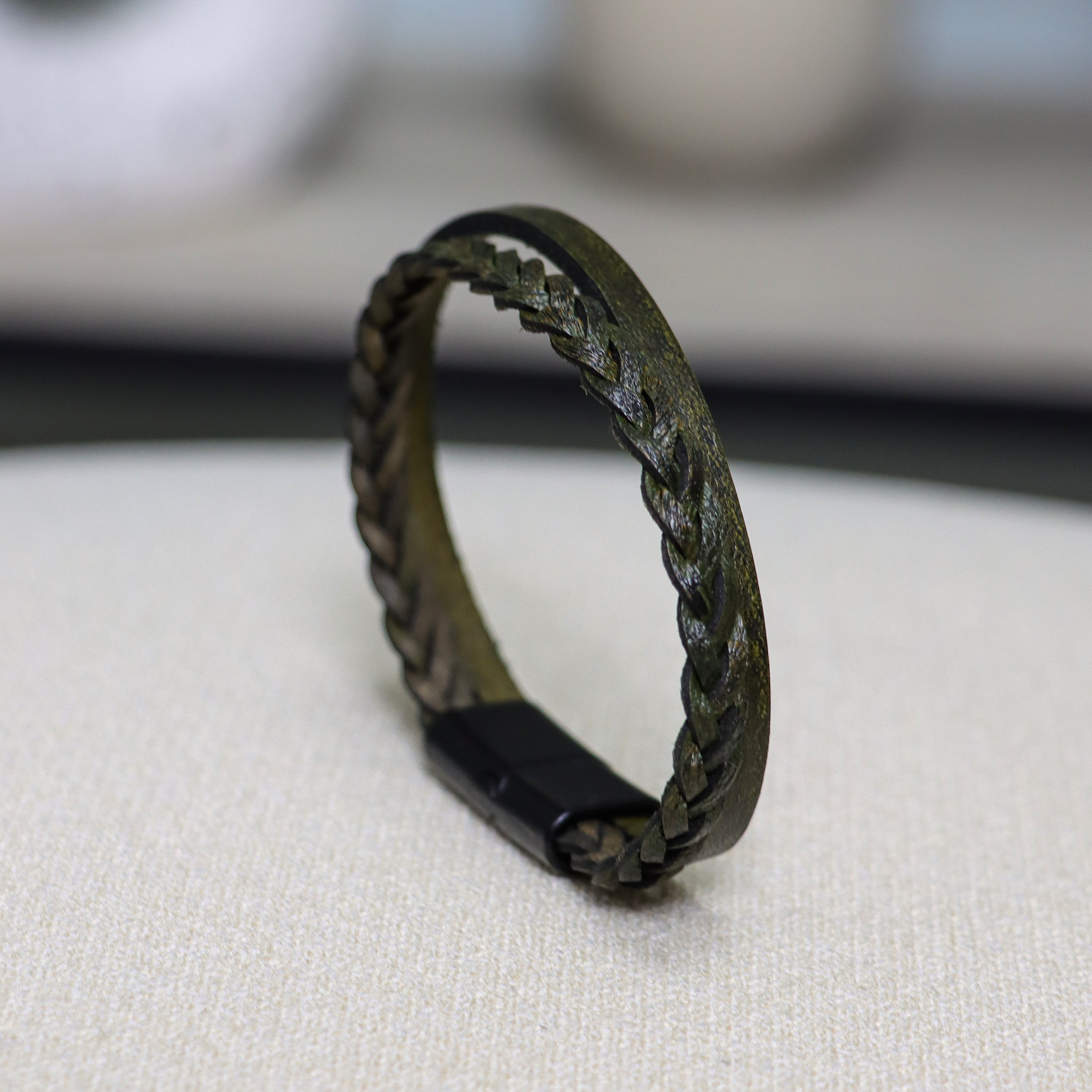 Khaki Three-Layer Leather Bracelet