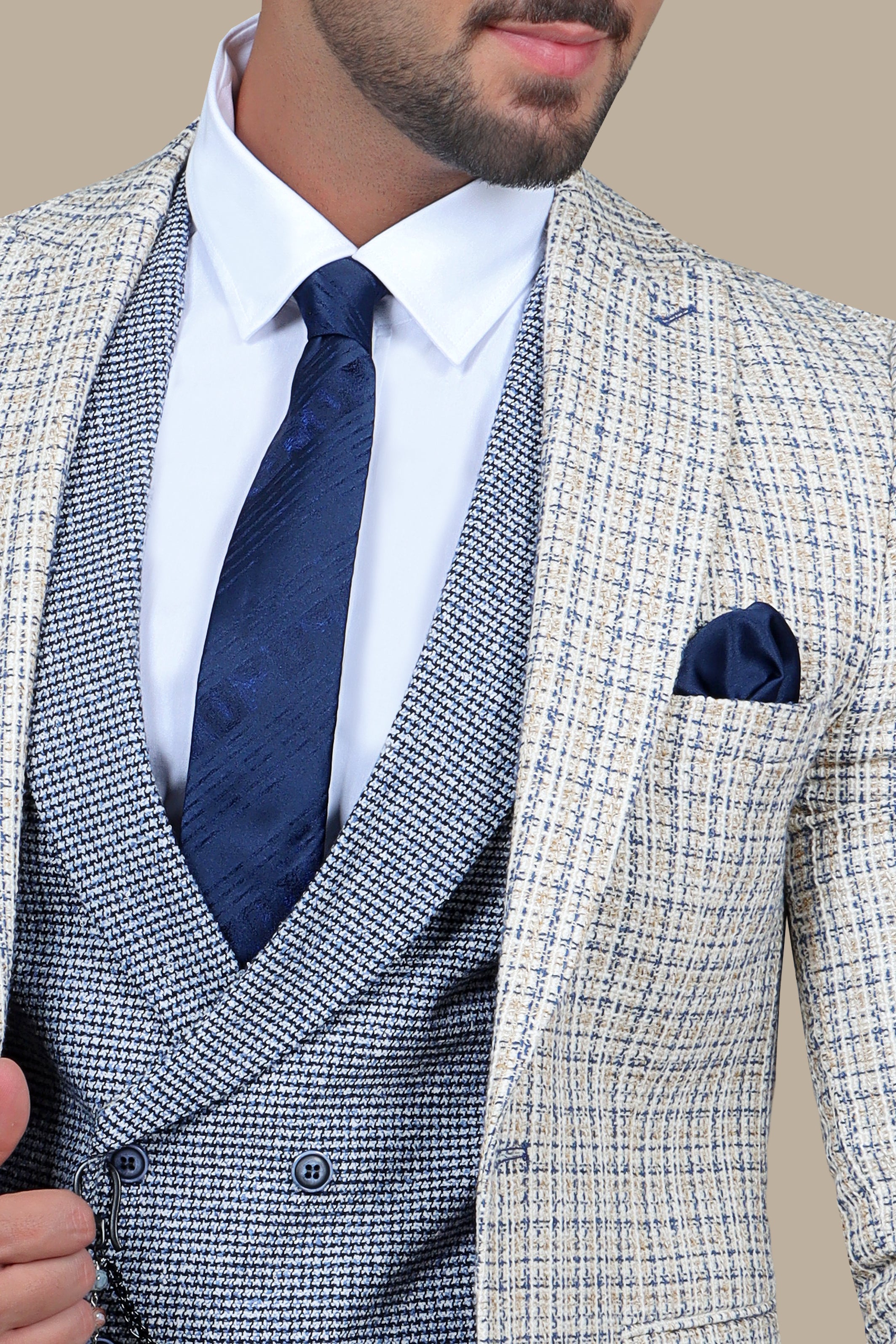 Beige Brilliance: The Ultimate Checked Mix and Match 3-Piece Suit