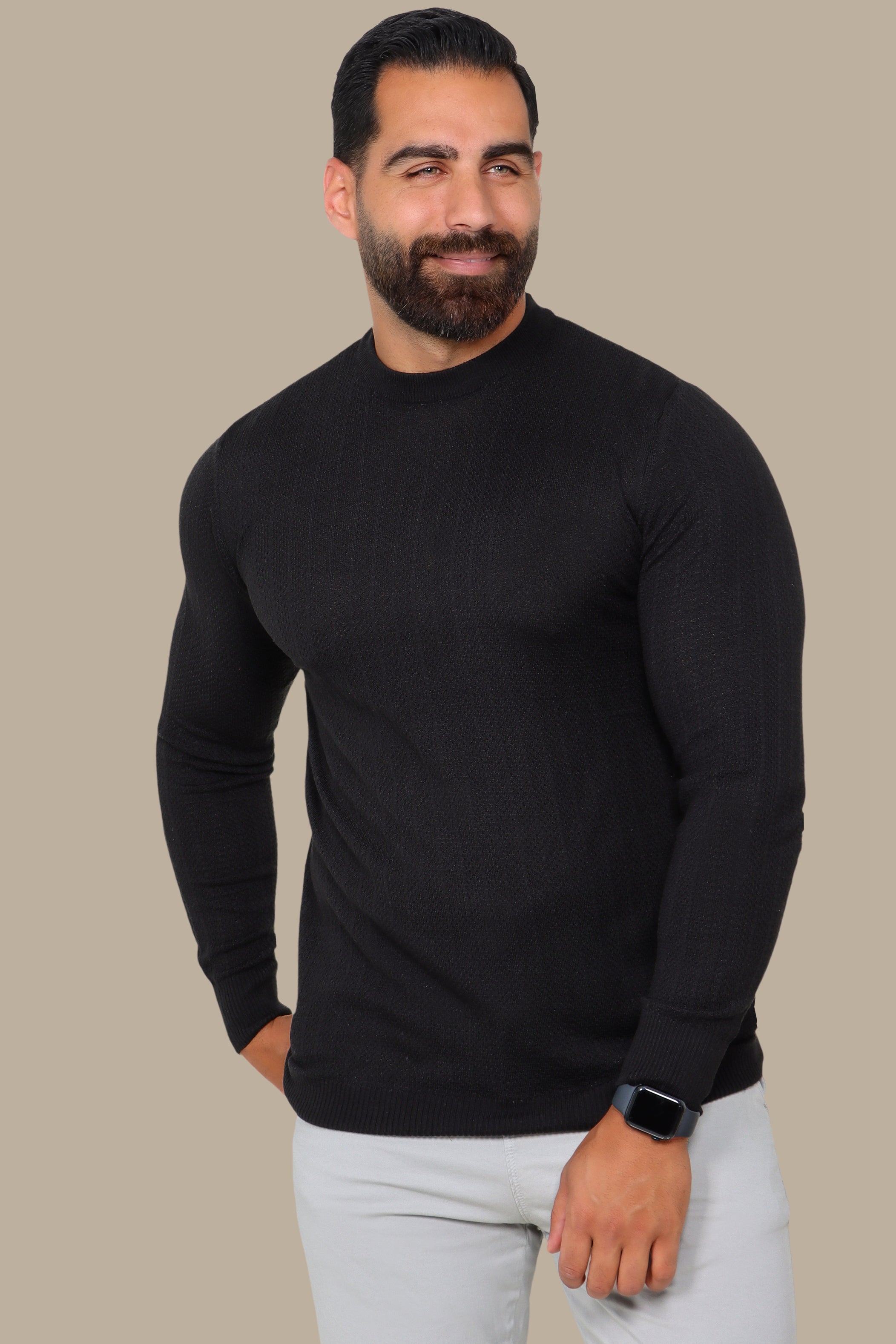 Black & Bold: Striped Round Neck Structured Sweater