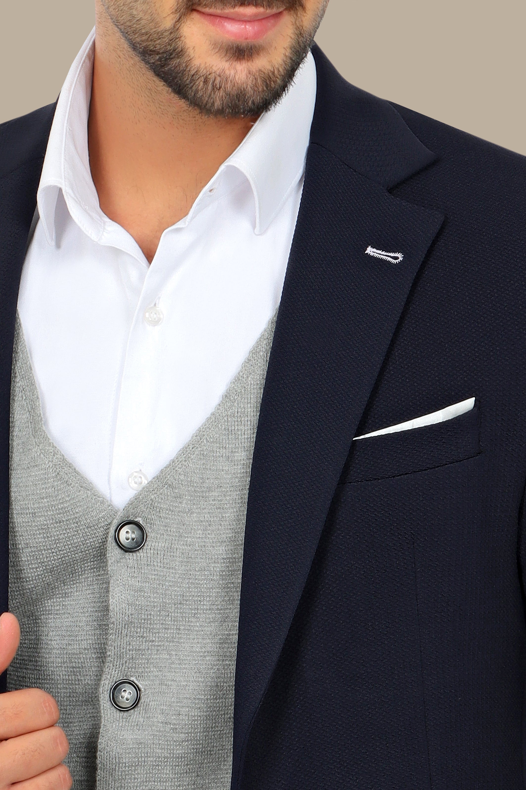 Nautical Elegance: Navy Blazer with Structured Notch Lapel