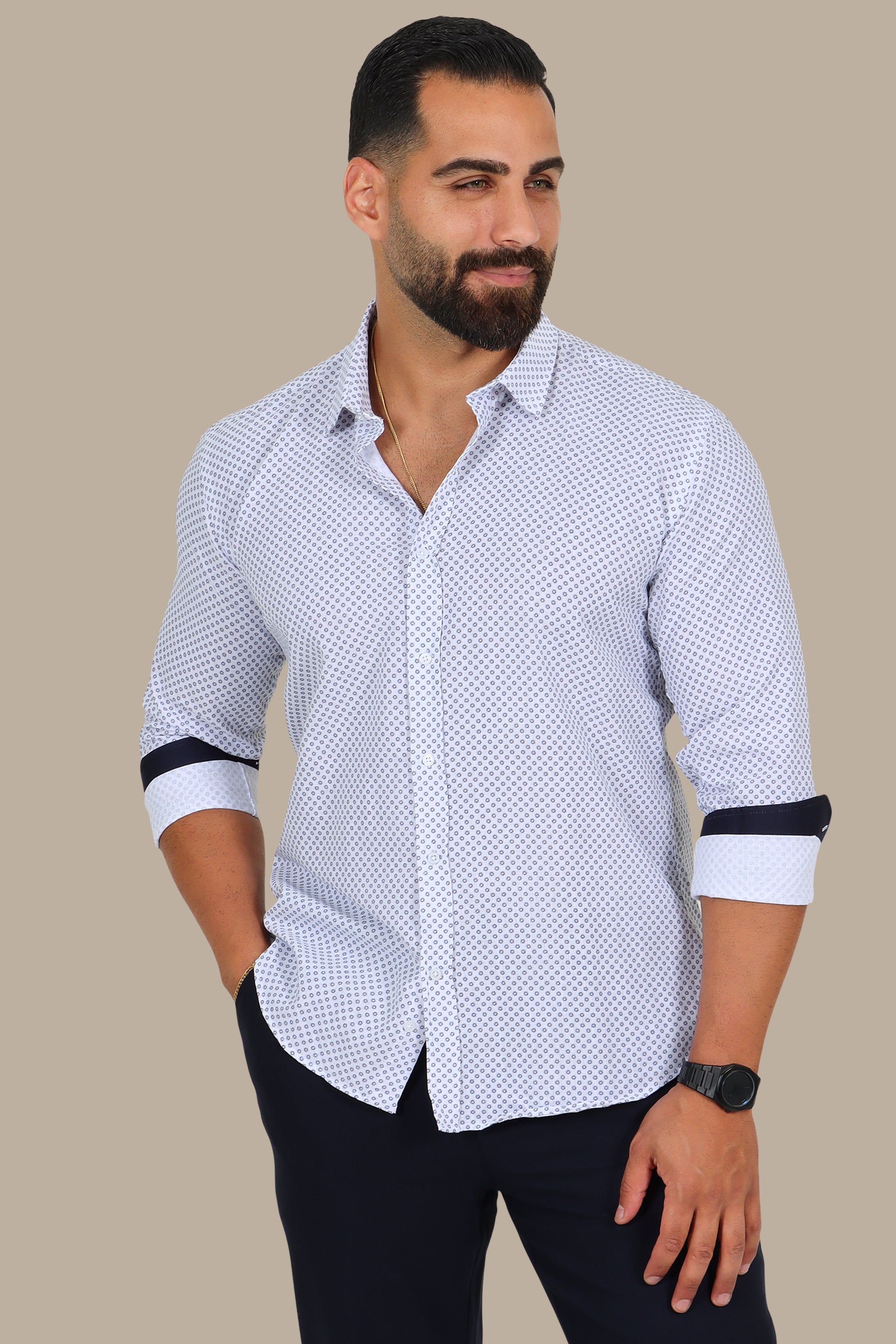 Navy Printed Shirt – Circle Flowers