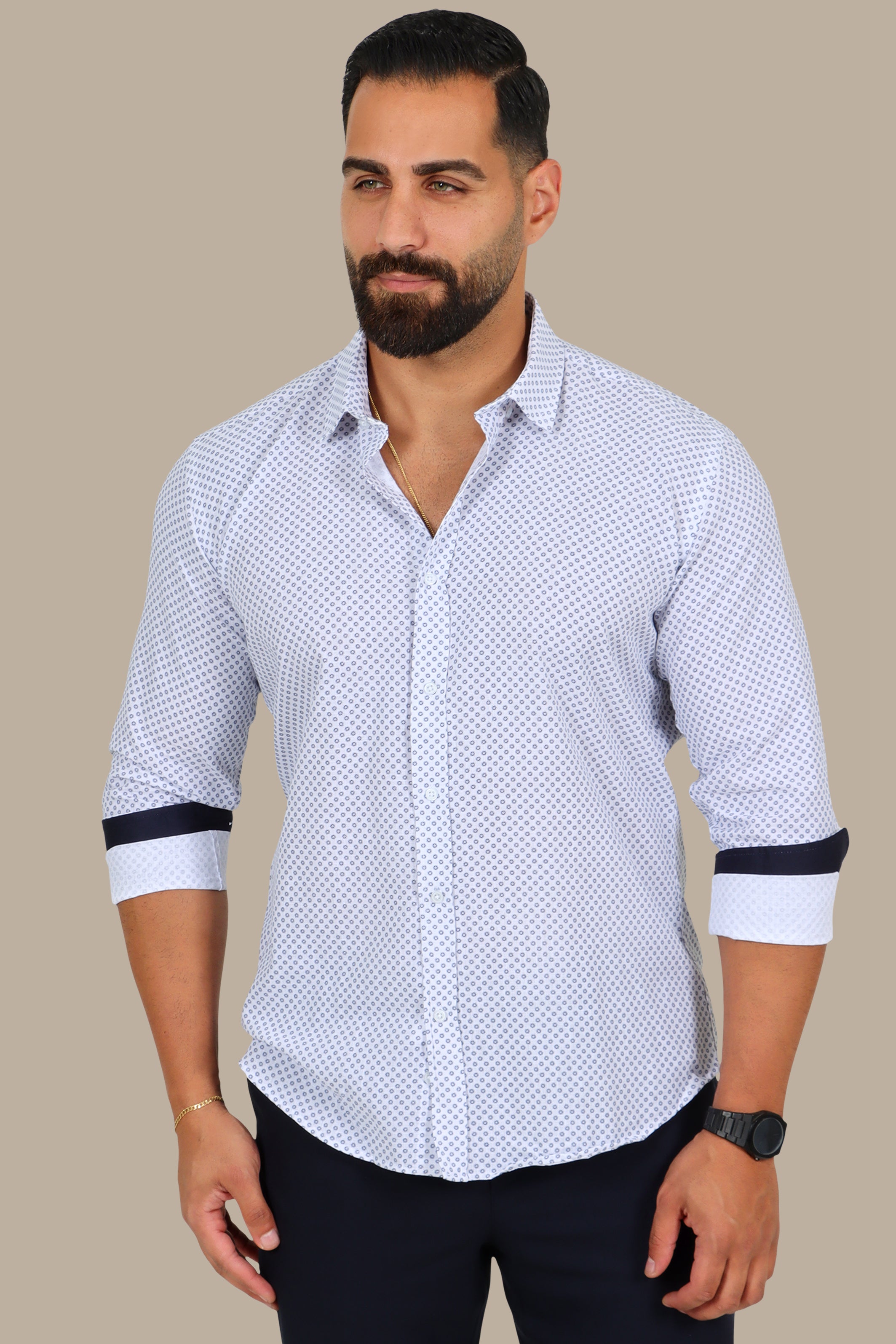 Navy Printed Shirt – Circle Flowers