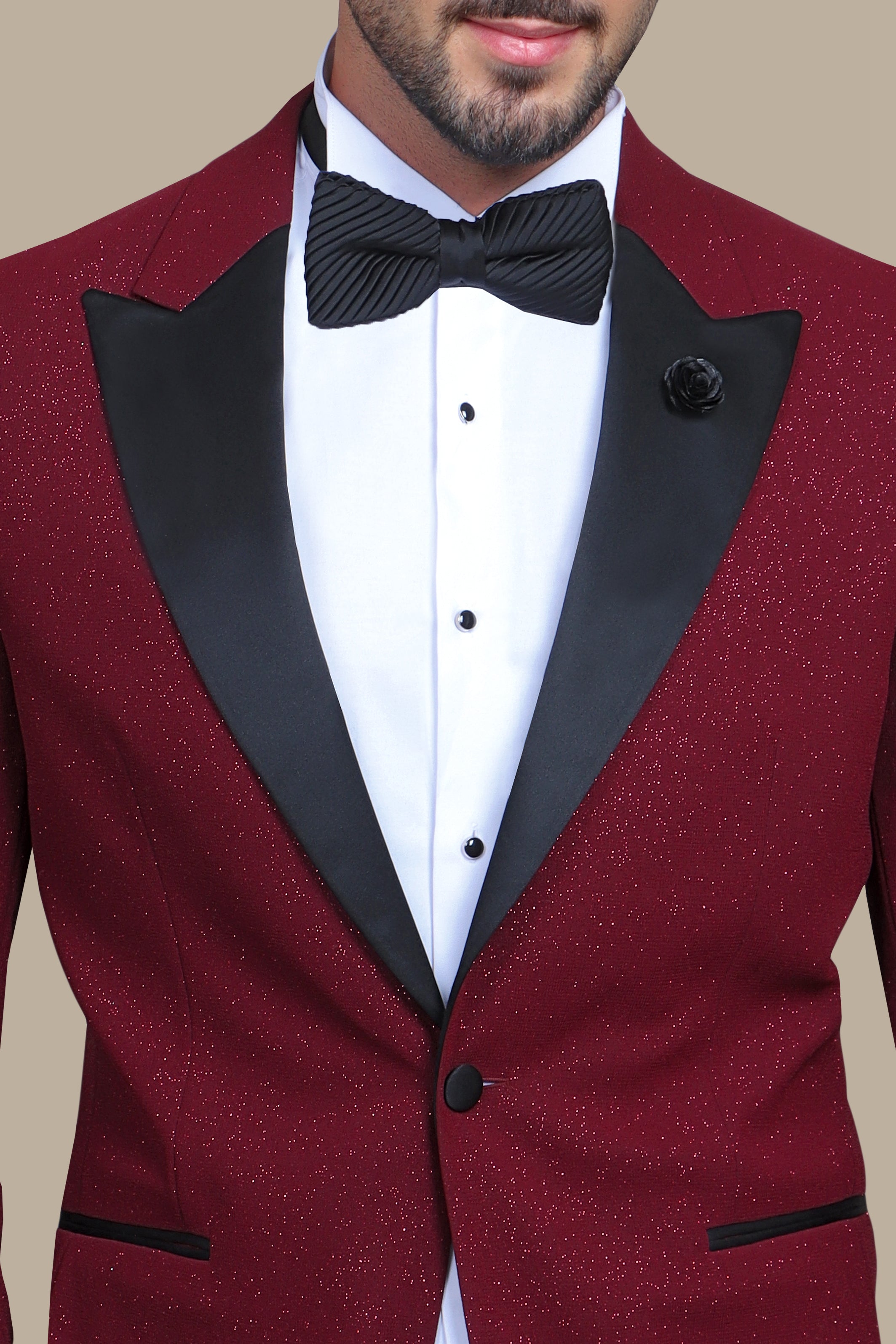 Burgundy Glitter: FV Special Collection Tuxedo Suit