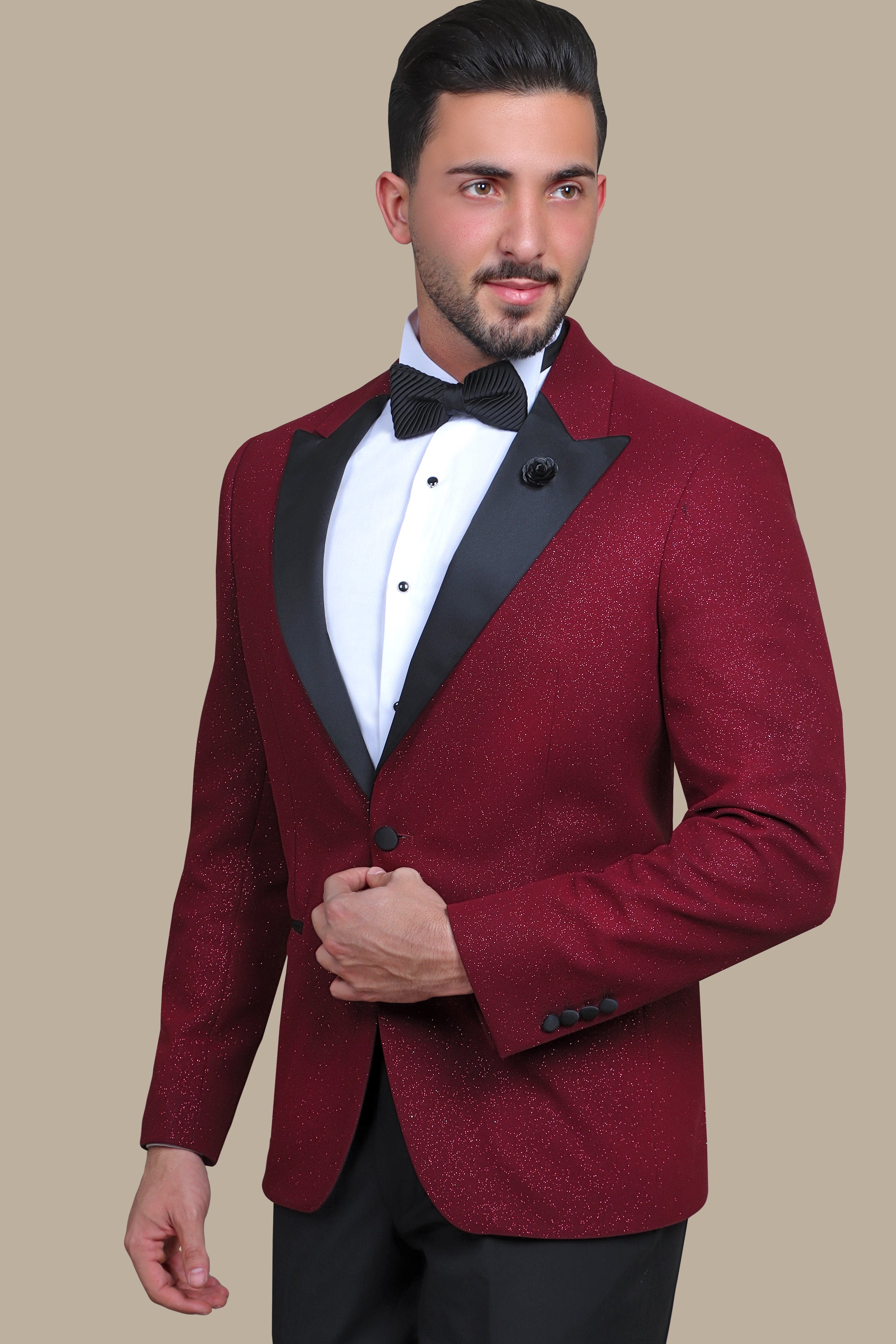 Burgundy Glitter: FV Special Collection Tuxedo Suit