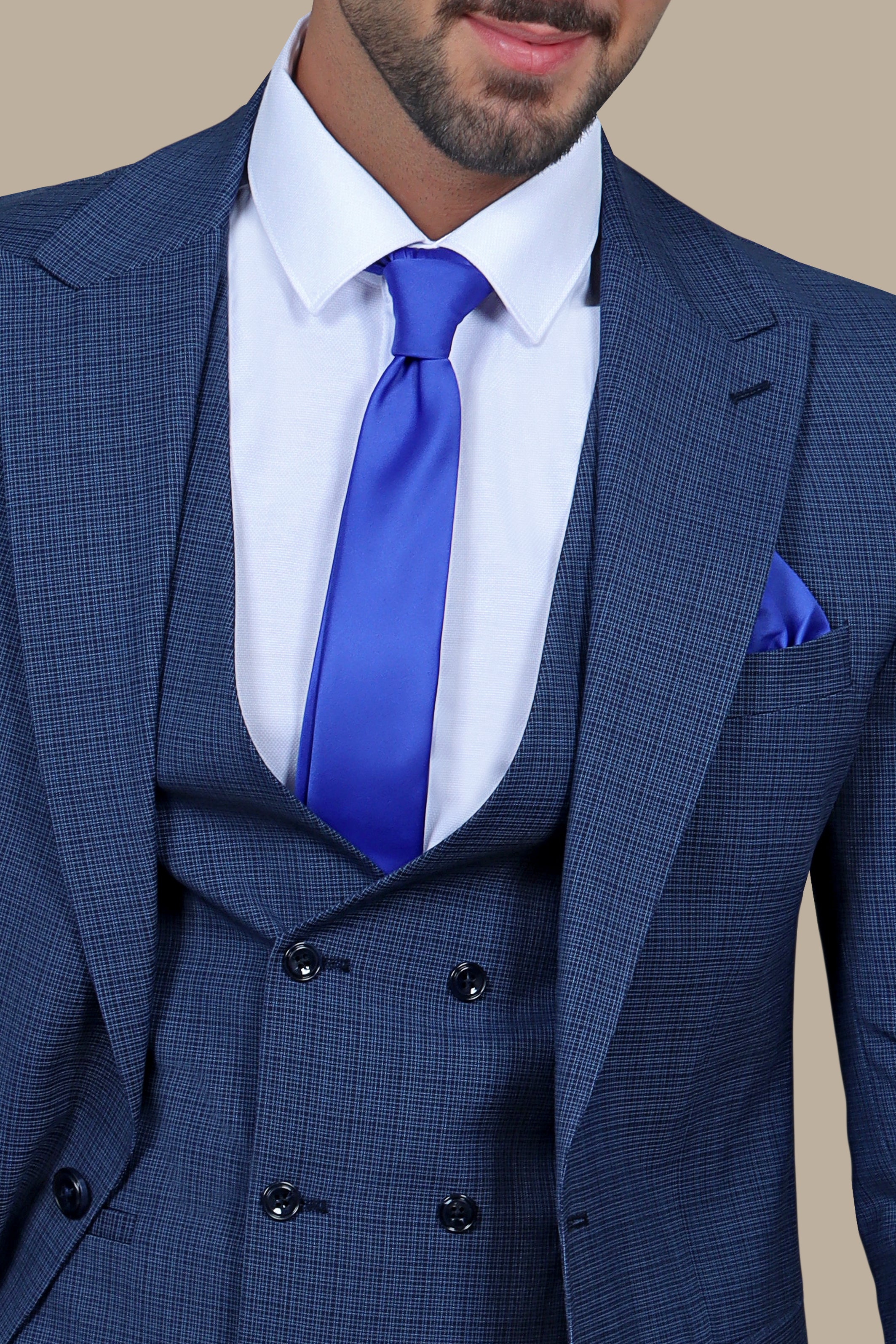 Blue Checked Sophistication: The Peak Lapel 3-Piece Suit