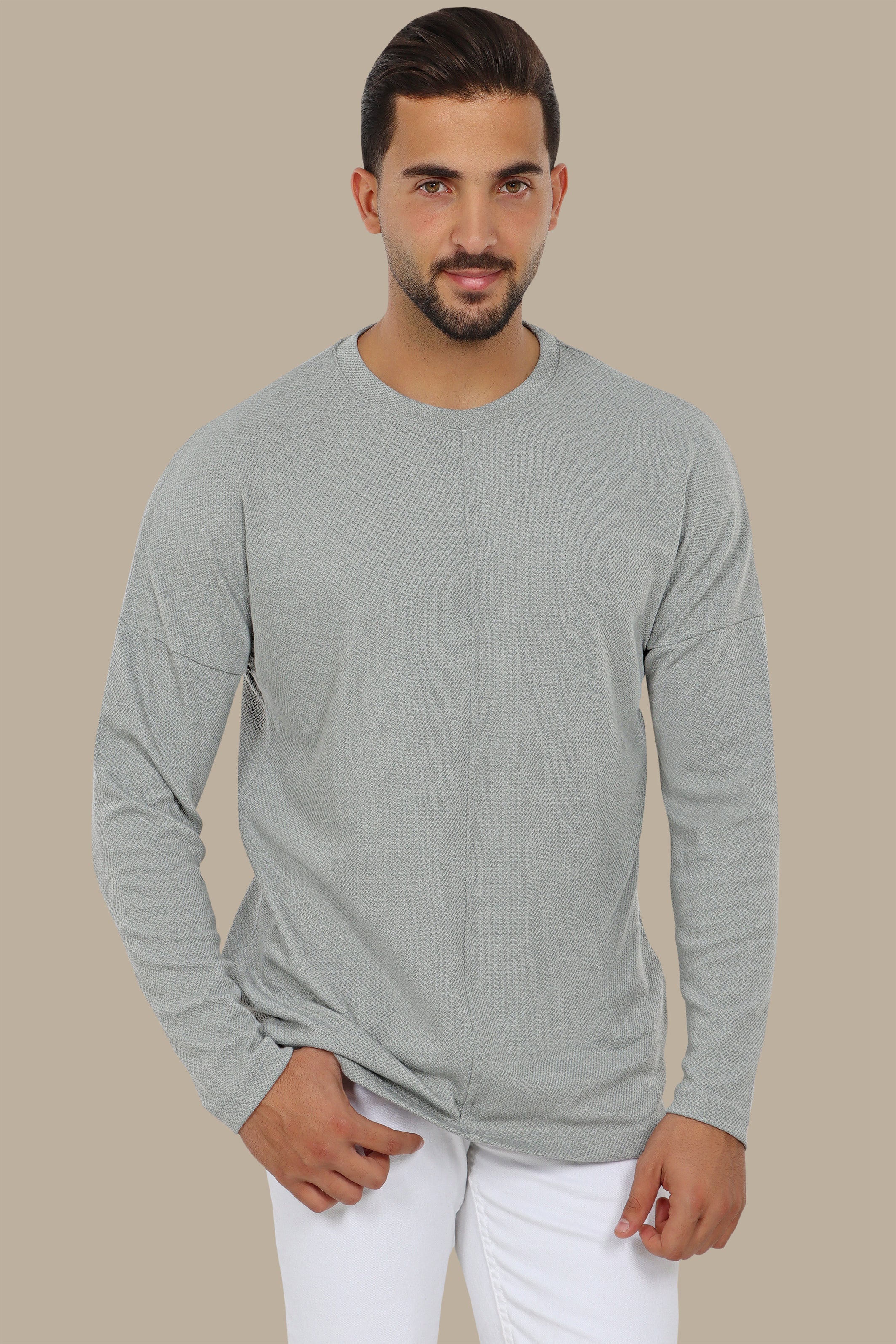 Grey Structured Top with Mid Cut