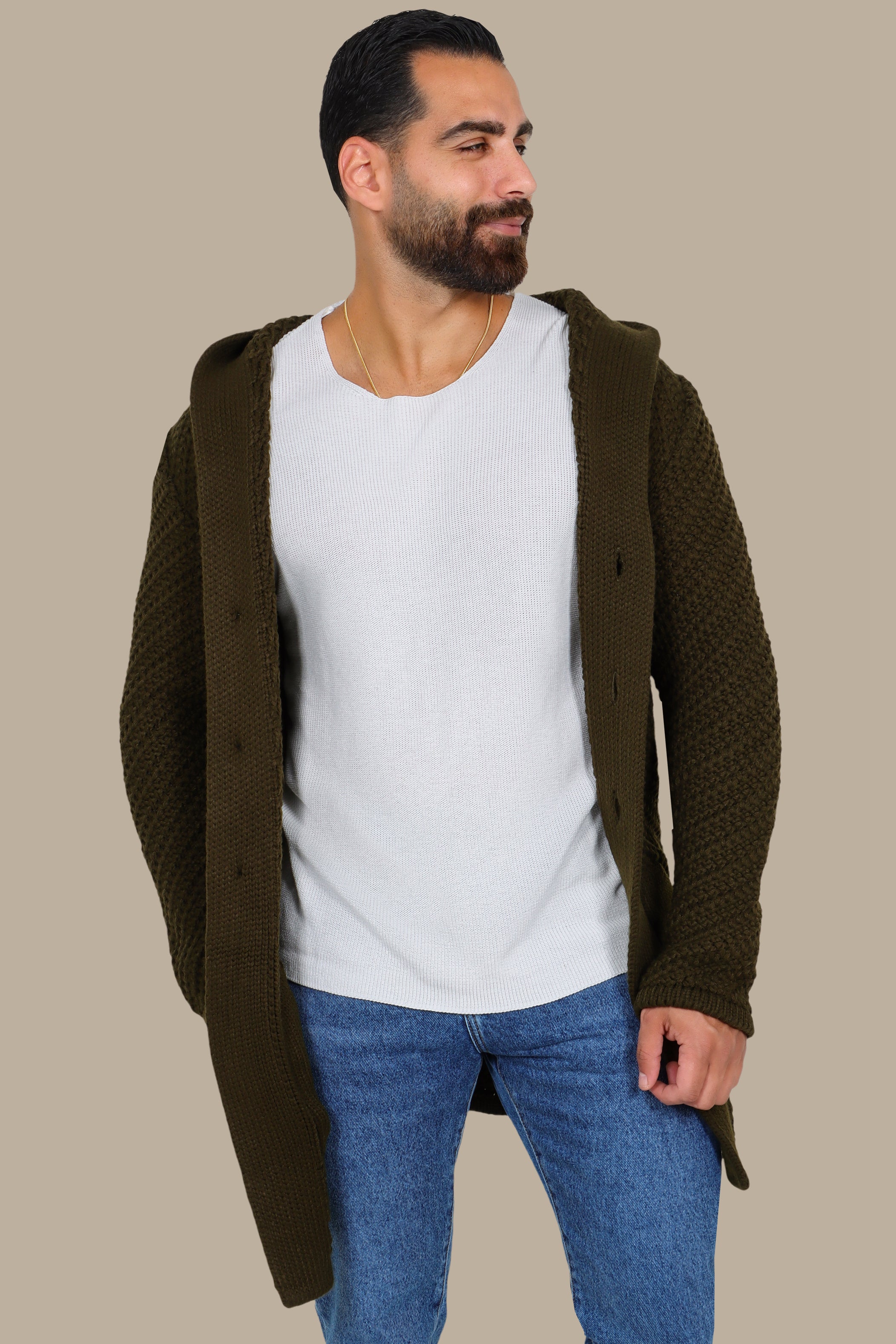 Khaki Braided Cardigan for Effortless Elegance