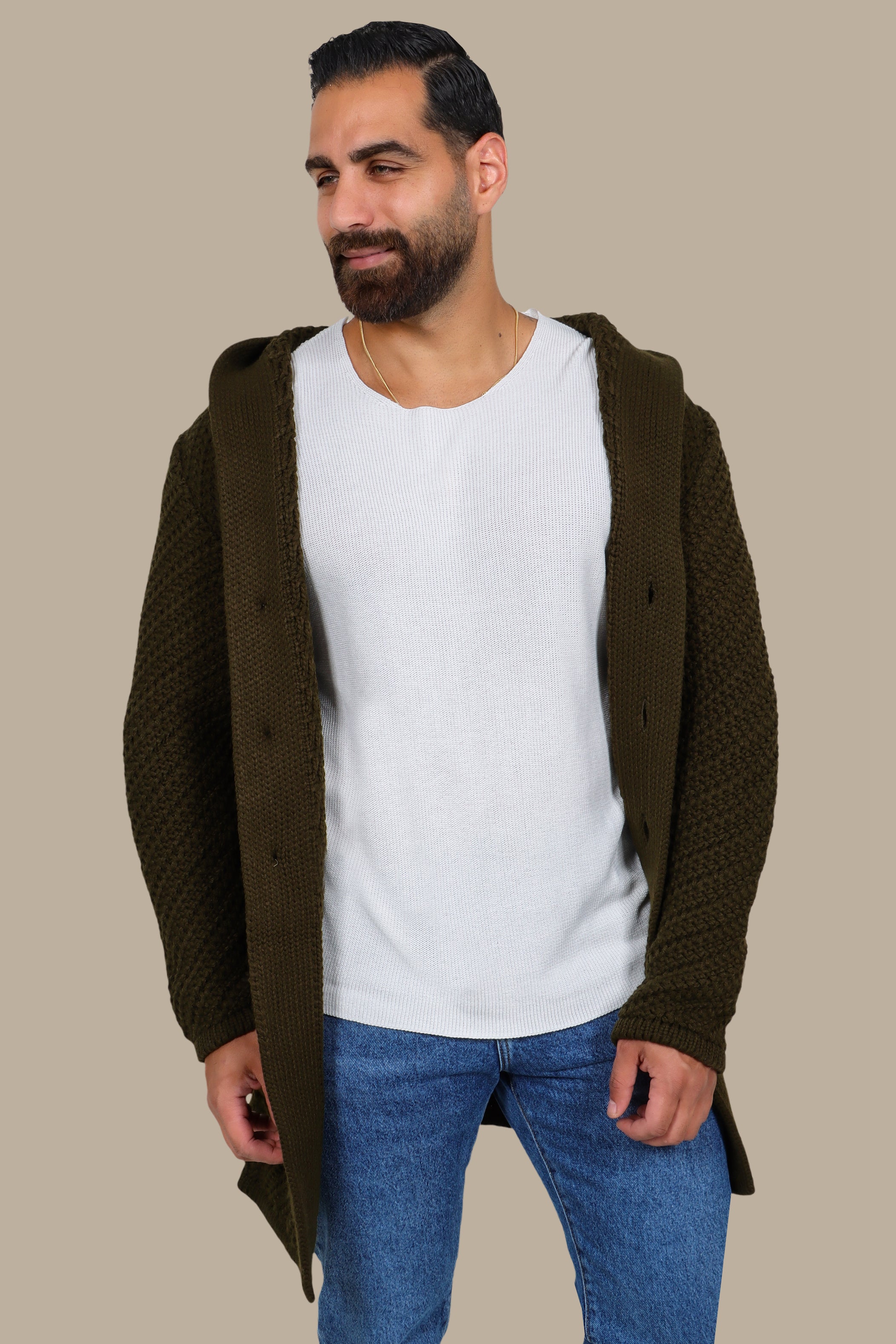 Khaki Braided Cardigan for Effortless Elegance