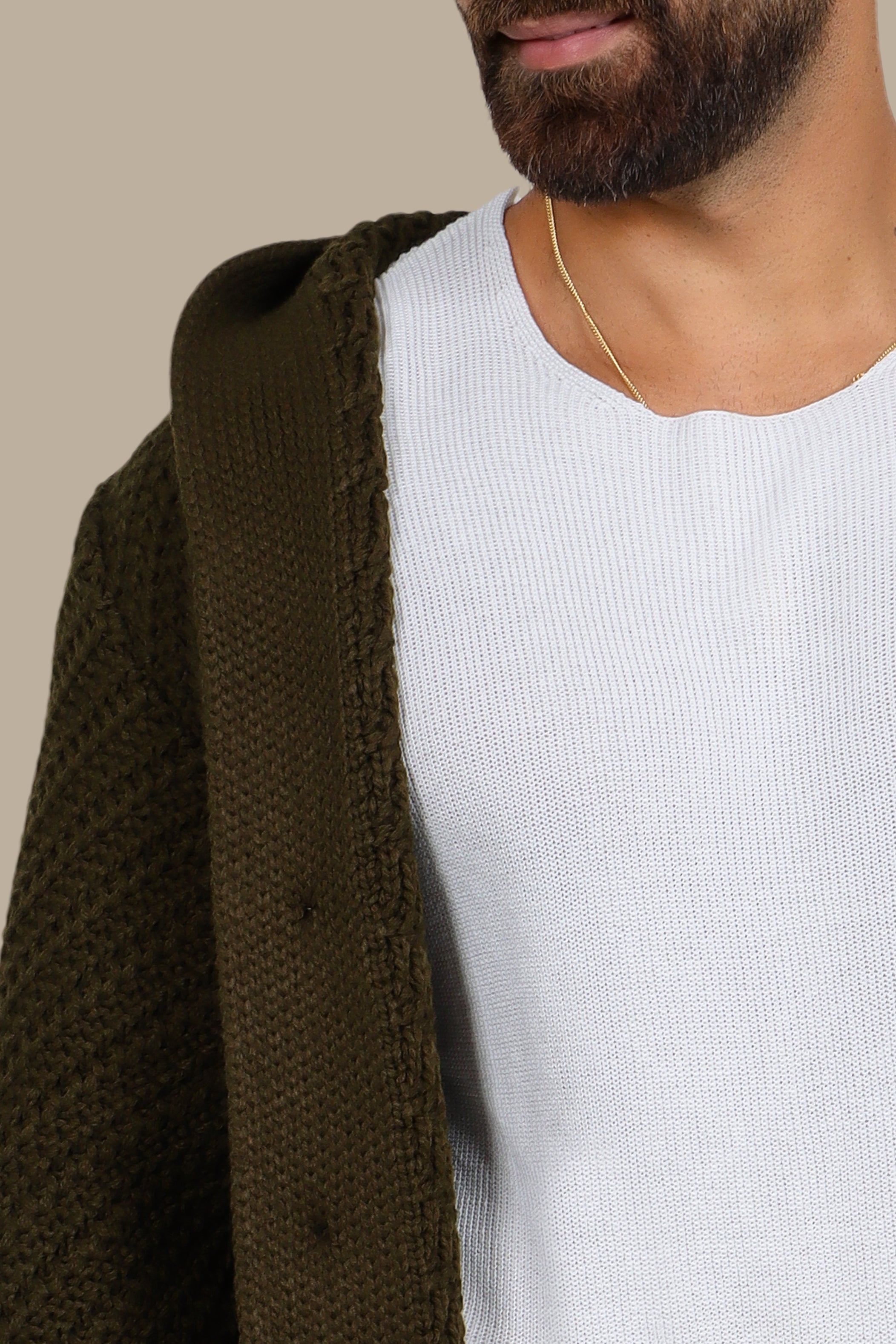 Khaki Braided Cardigan for Effortless Elegance