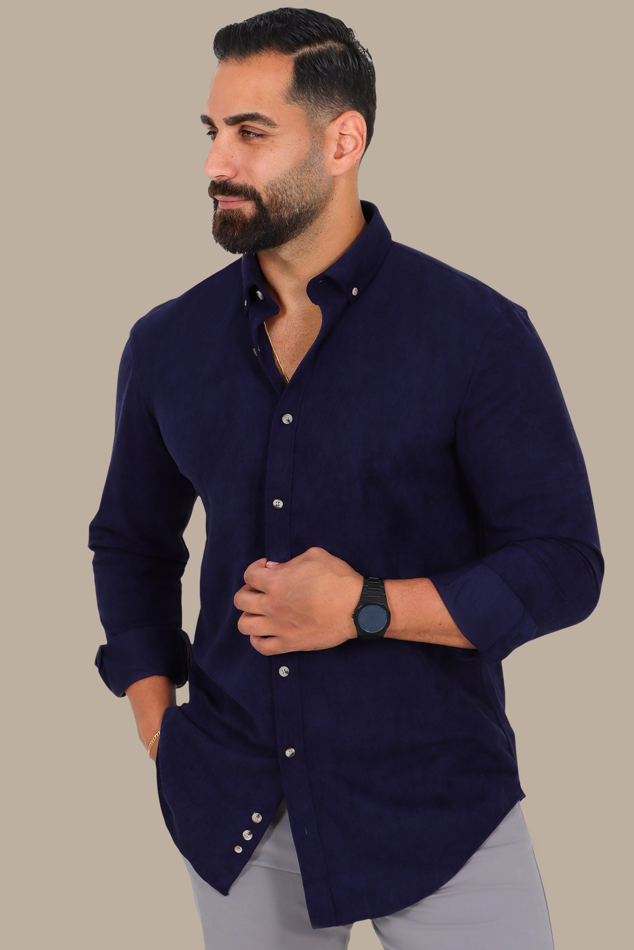 Navy Thin Corduroy Shirt – Button Down