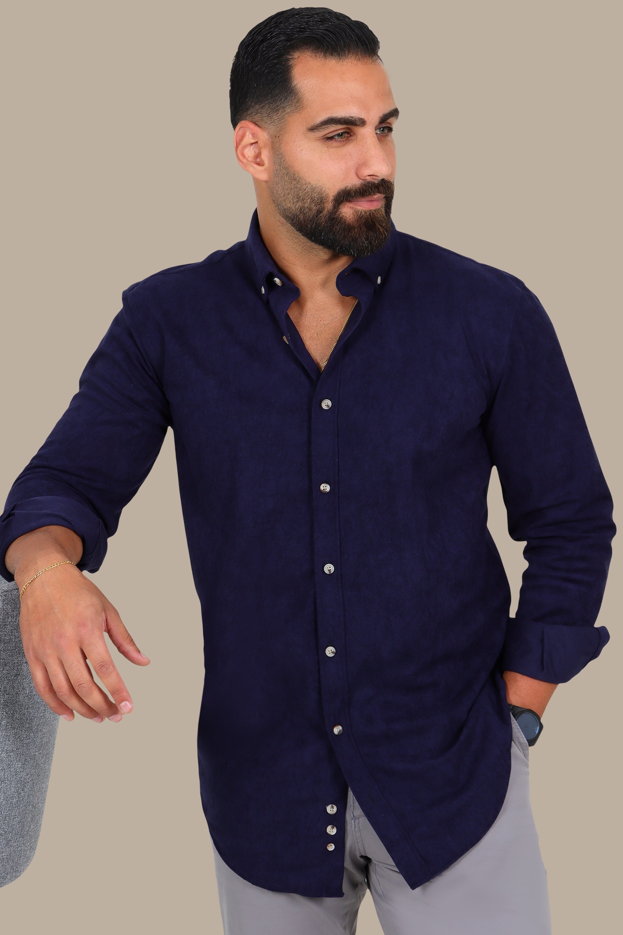 Navy Thin Corduroy Shirt – Button Down