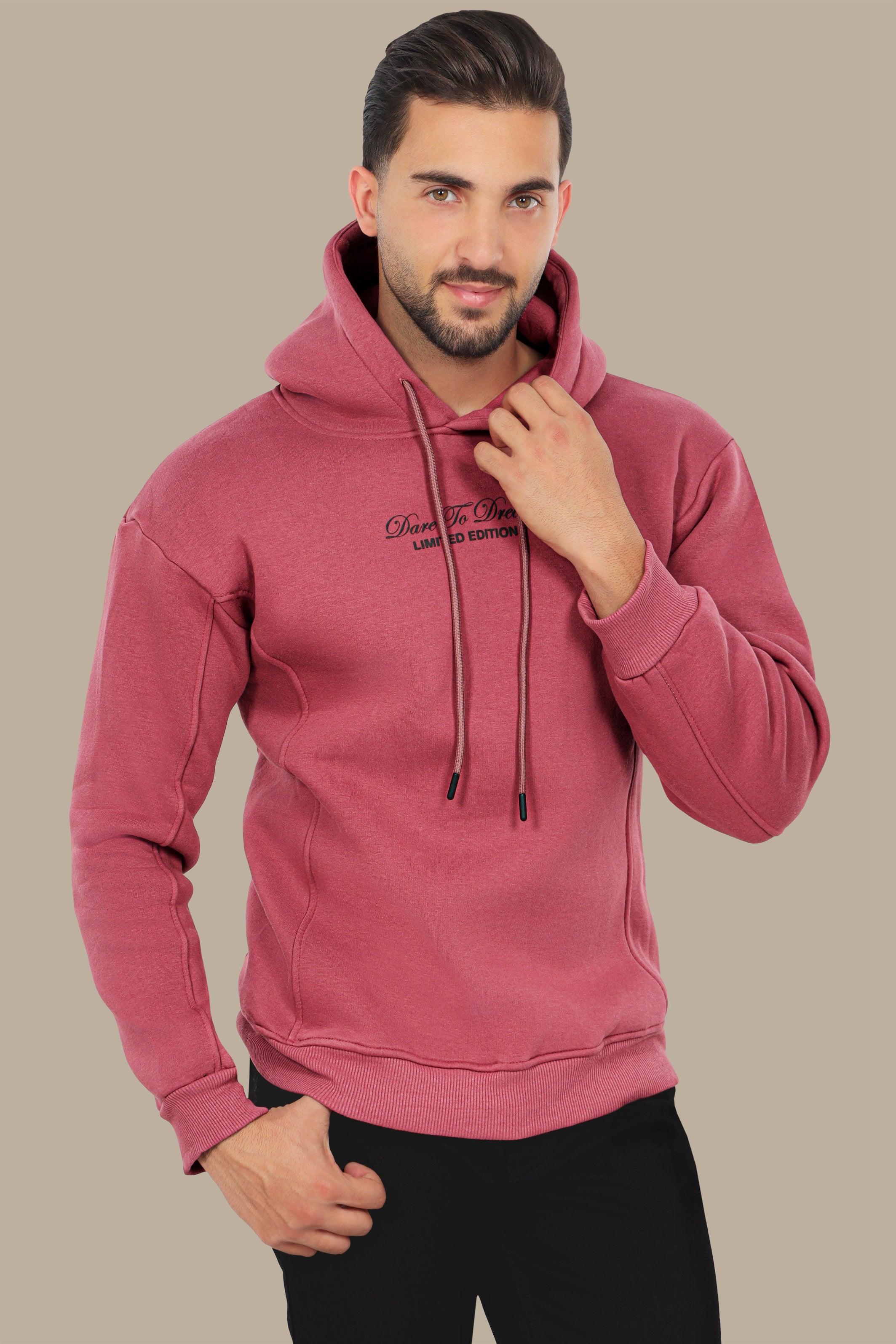 Dreamscape: Oversized Dark Pink Printed Hoodie