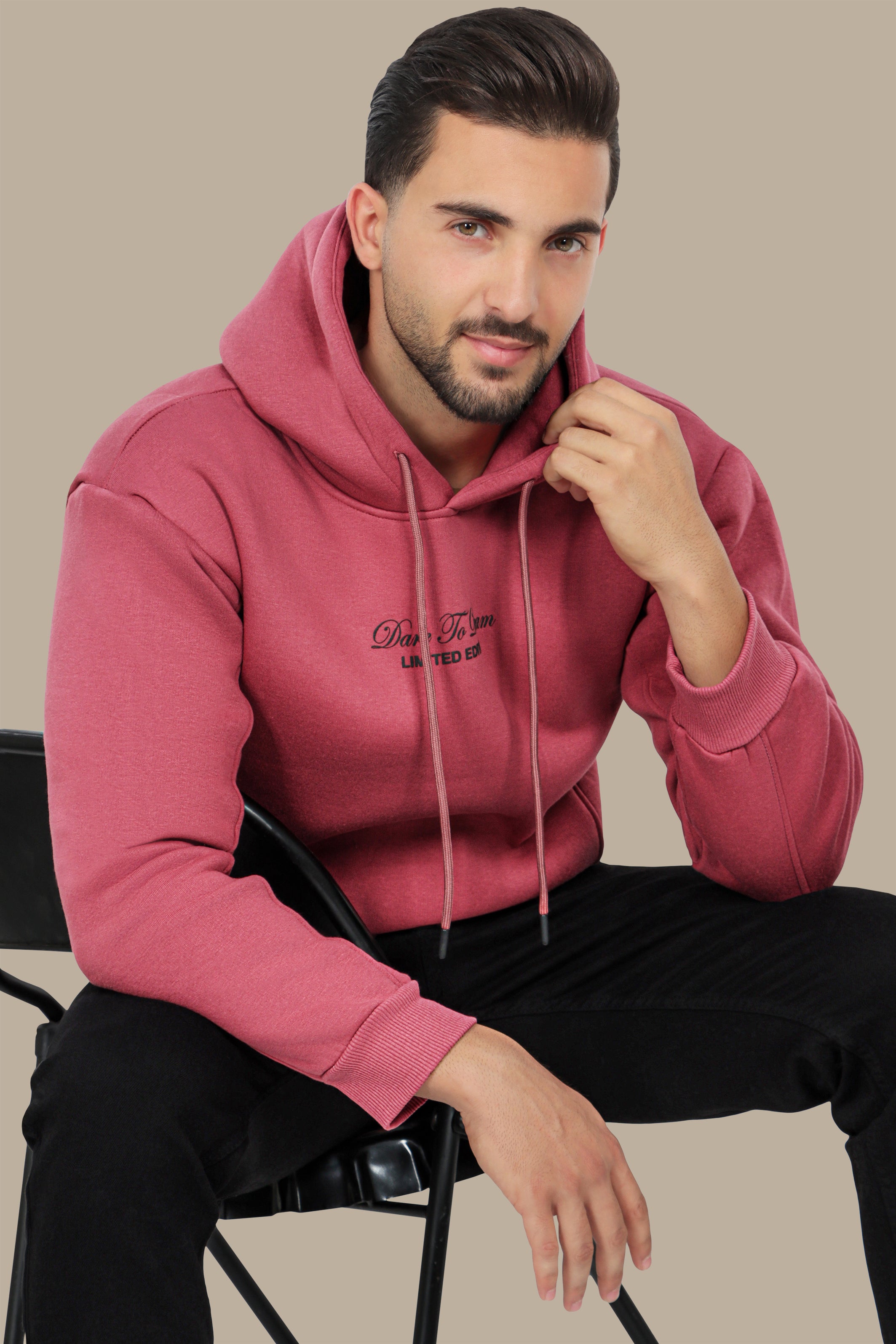 Dreamscape: Oversized Dark Pink Printed Hoodie